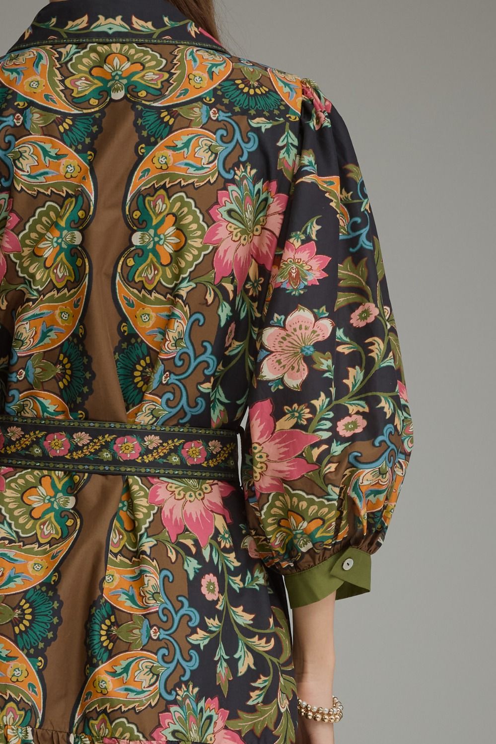 Elegant Botanical Print Belted Midi Dress