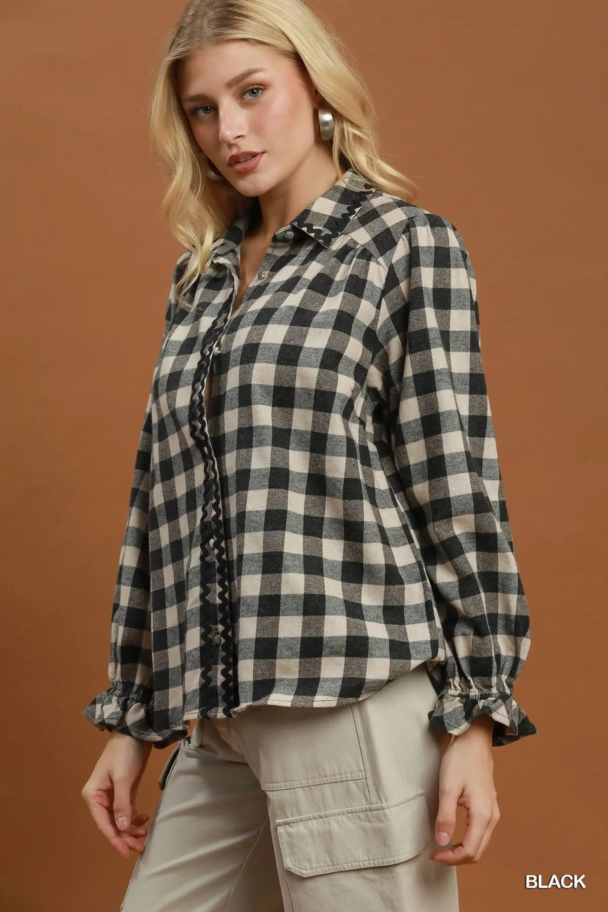 Black/Cream Gingham Charm Ric-Rac Trim Blouse 🖤