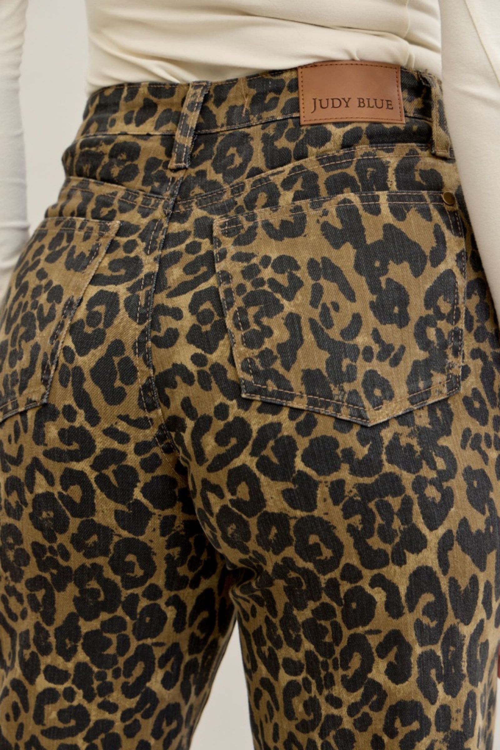 Judy Blue High Waist Retro Wide Leopard Print Jeans