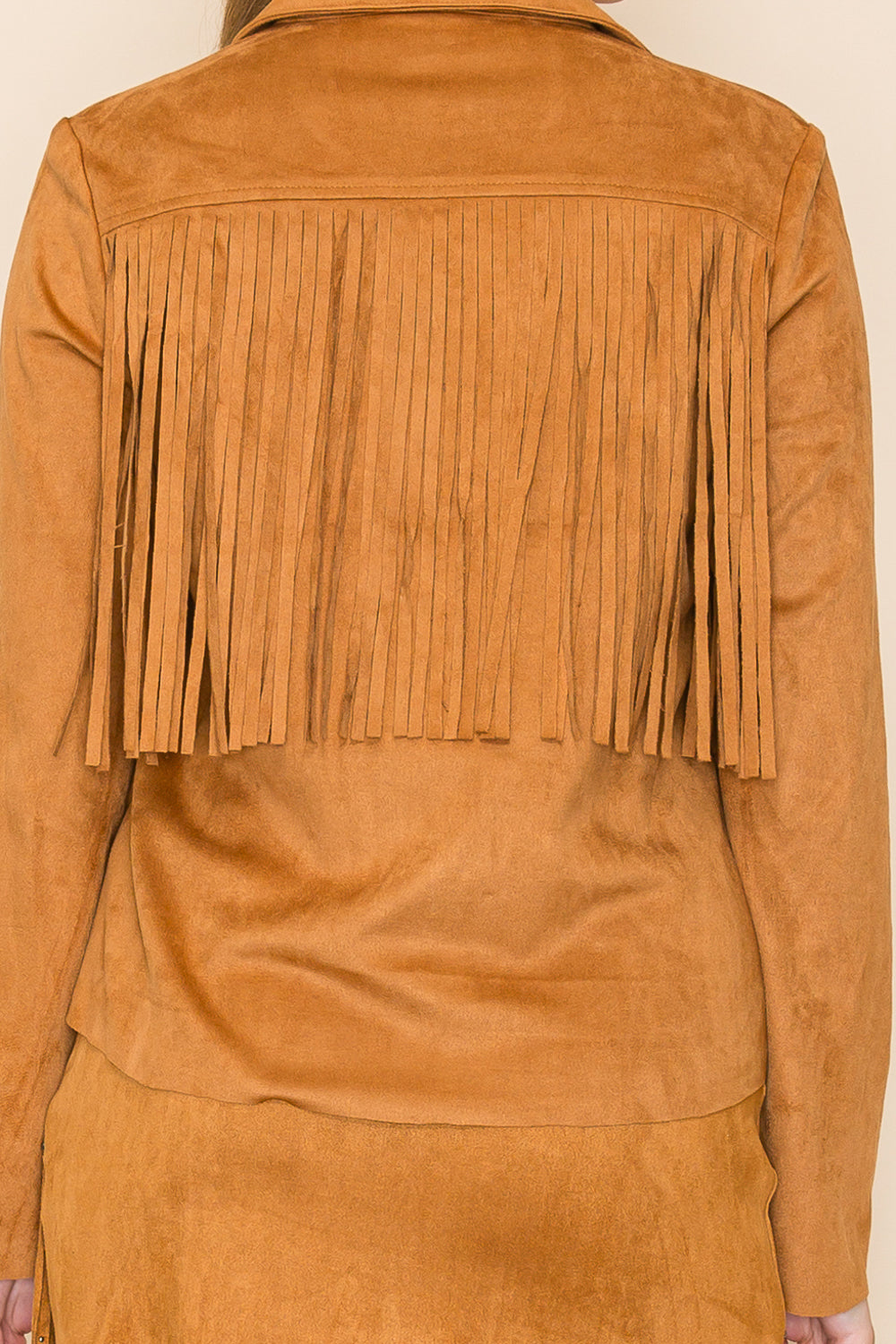 Camel Brown Ultra Suede Jacket w/ Fringe