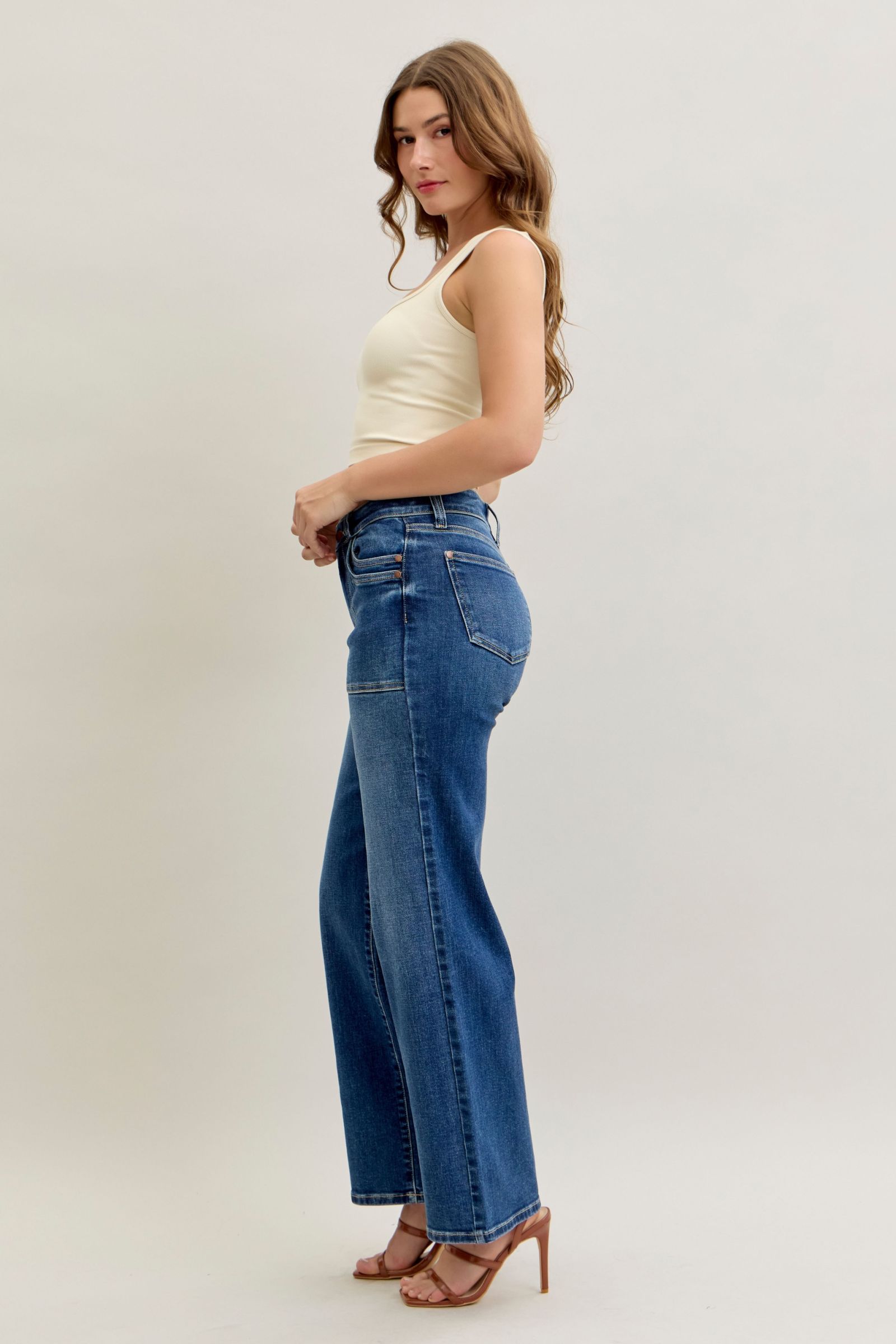 Judy Blue 90's Straight Leg Jeans w/ Front Patch Double Pockets