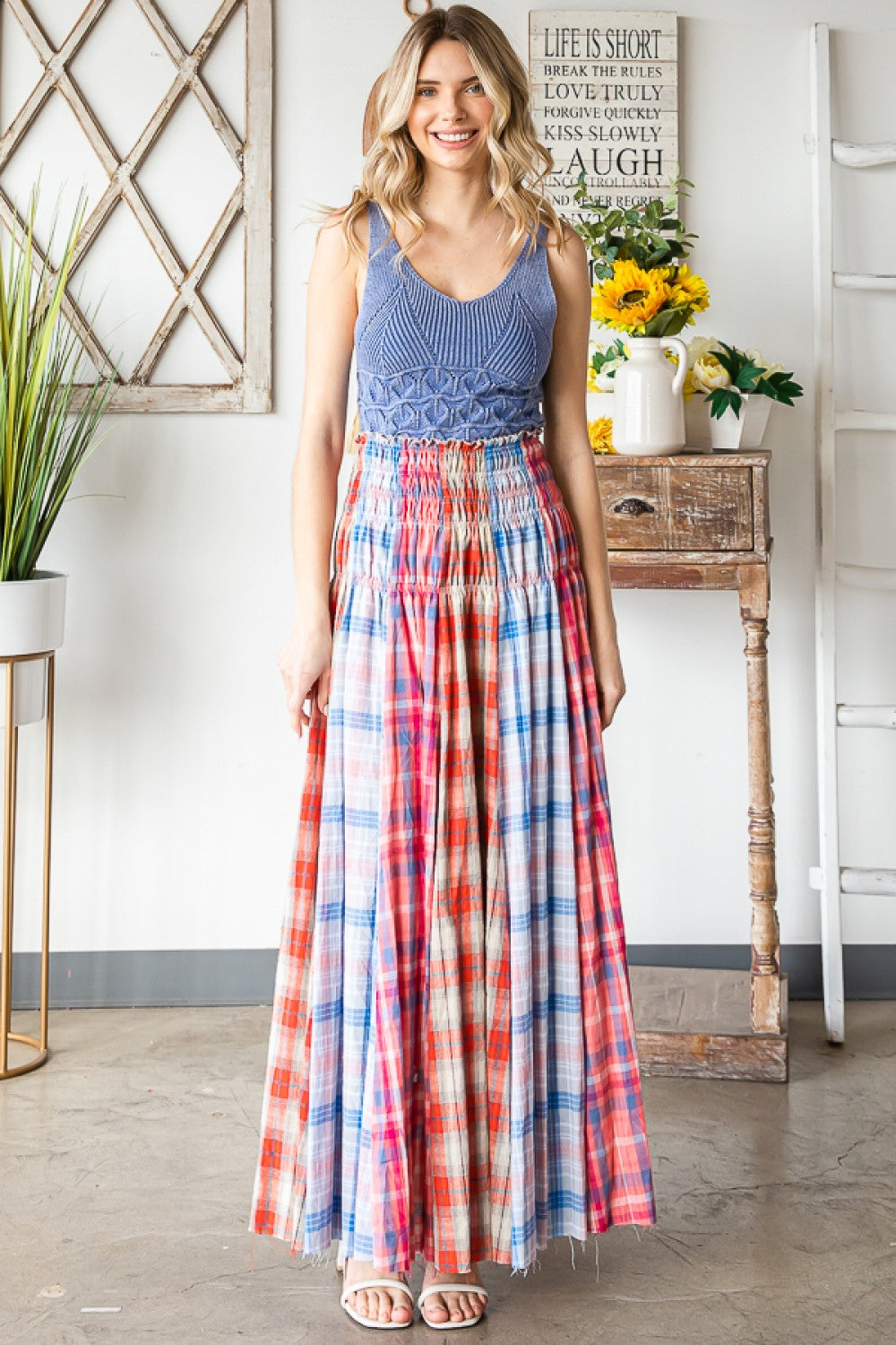 Americana Mixed Plaid Maxi Skirt