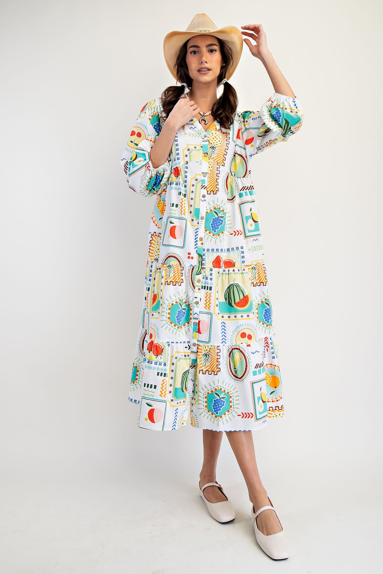 Fruit Market Cotton Midi Dress