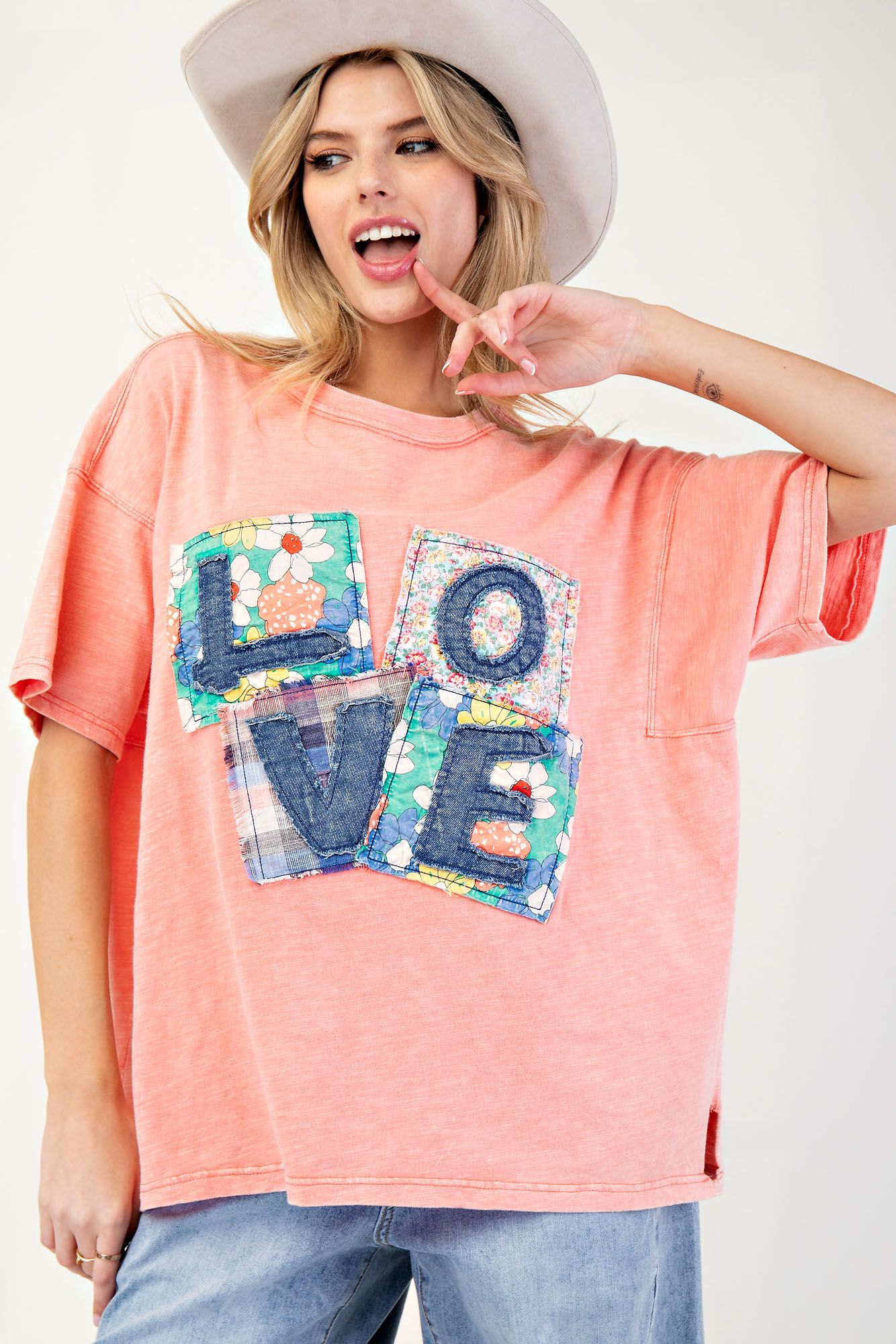 Love Patch Mineral Washed Coral Cotton Slub Top