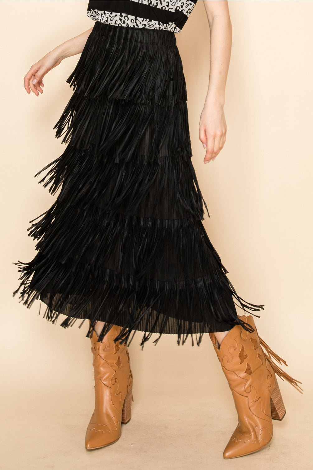 Black All Over Fringe Skirt
