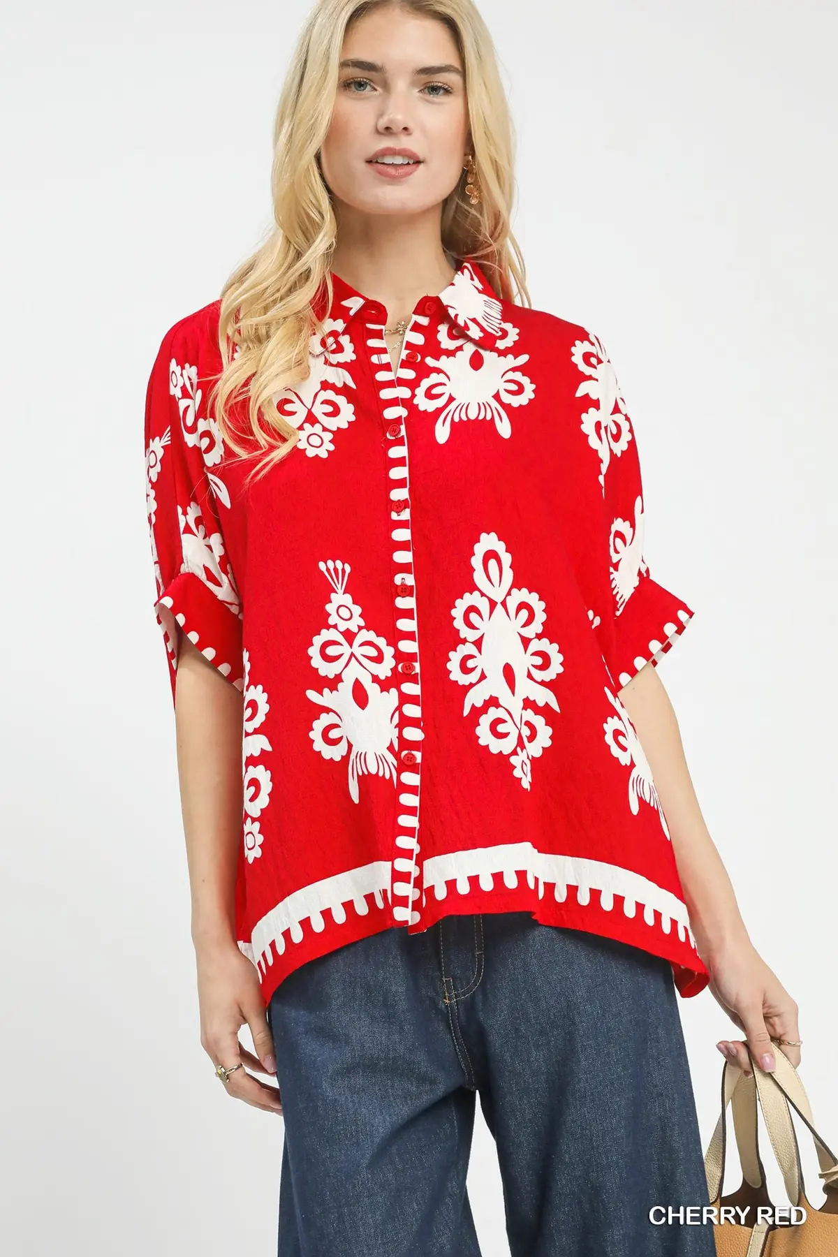 Red Riviera Button Down Top