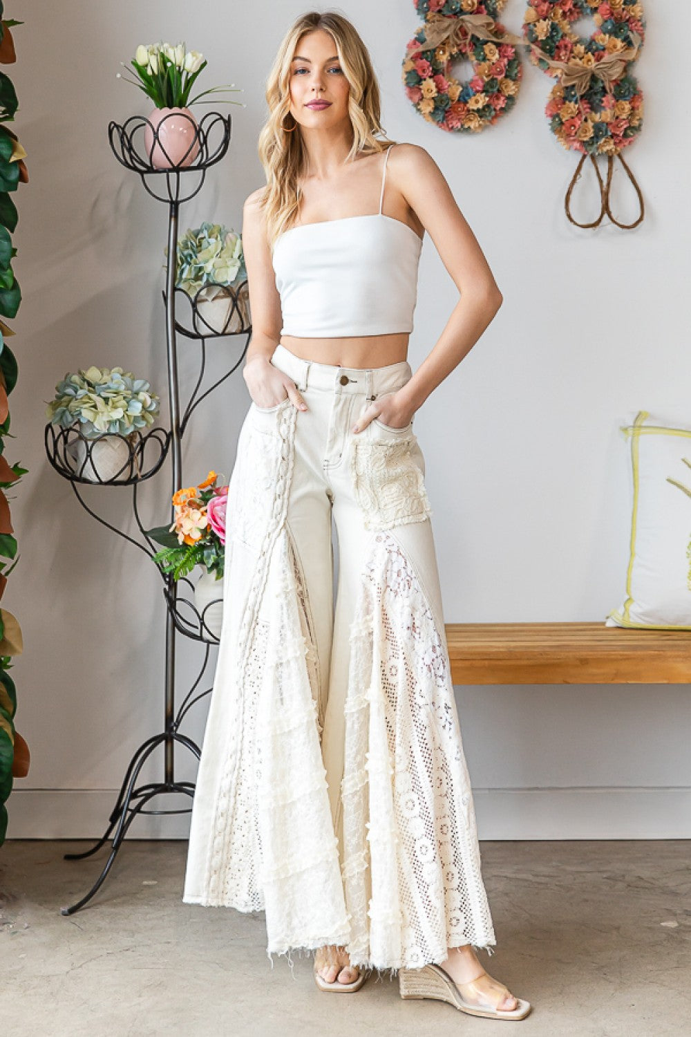 Ecru Lace Wide Leg Pants ( PRE ORDER FOR MAY 31)