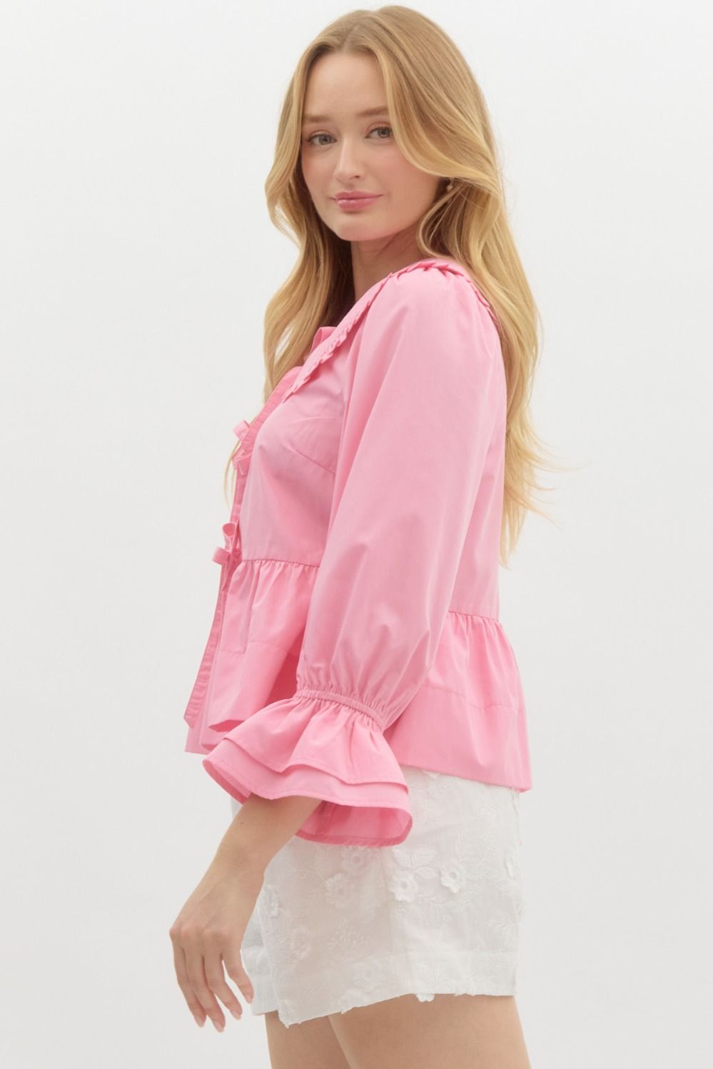 Pink Peter Pan Collared Peplum Top