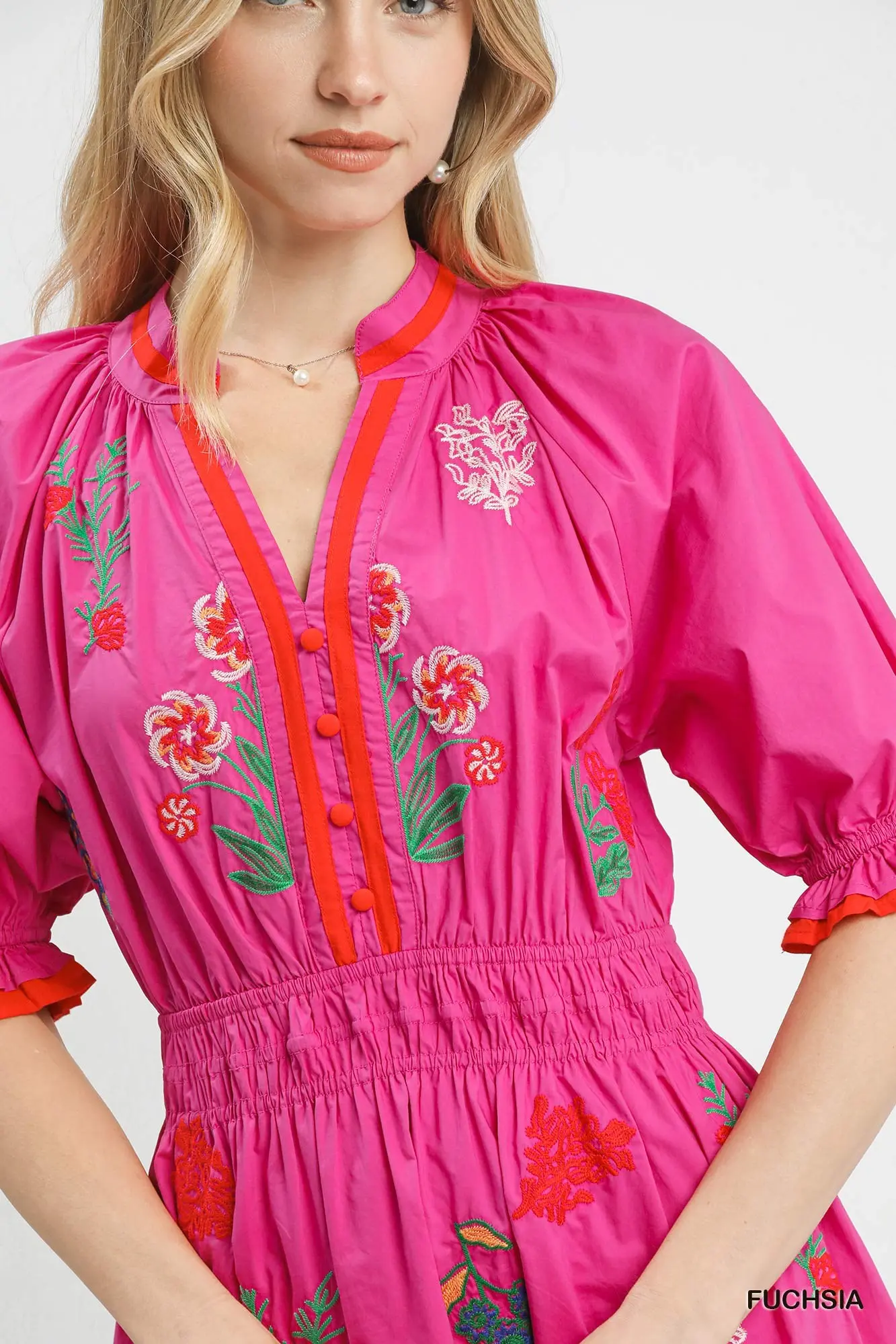 Fuchsia Fiesta Embroidered Midi Dress
