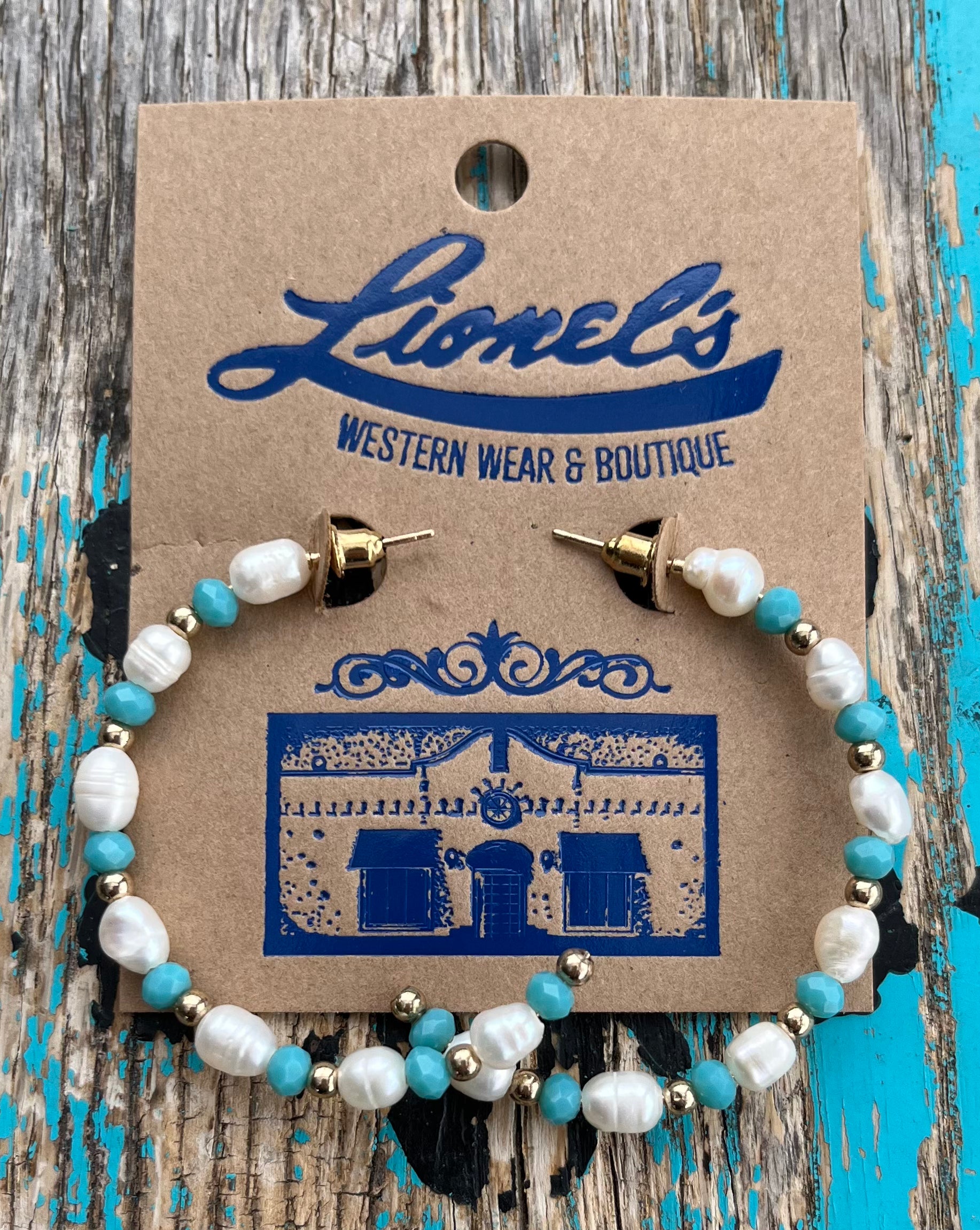 Fresh Water Pearl & Turquoise Bead Hoop Earrings