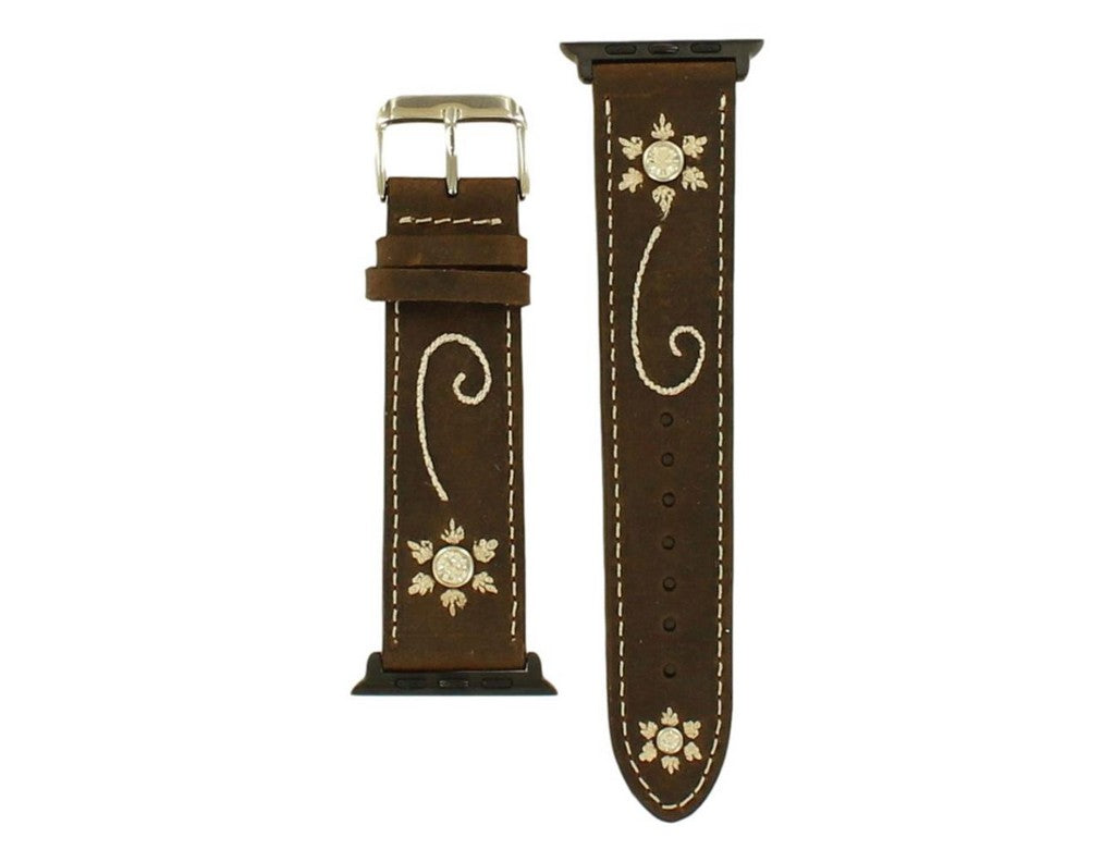 Nocona Brown Leather & Embroidery Watch Band