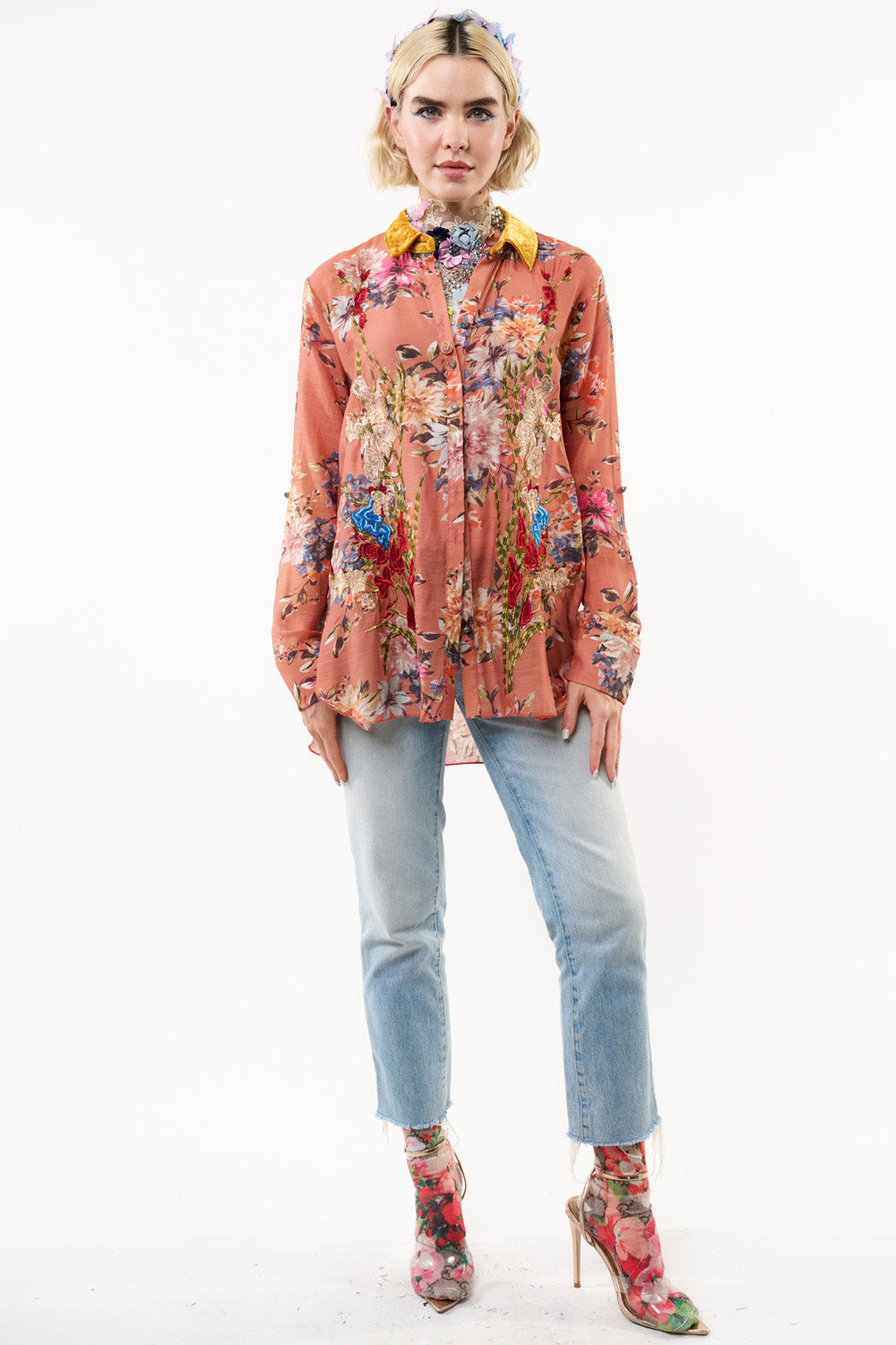 Gardenia Embroidered Shirt By Aratta