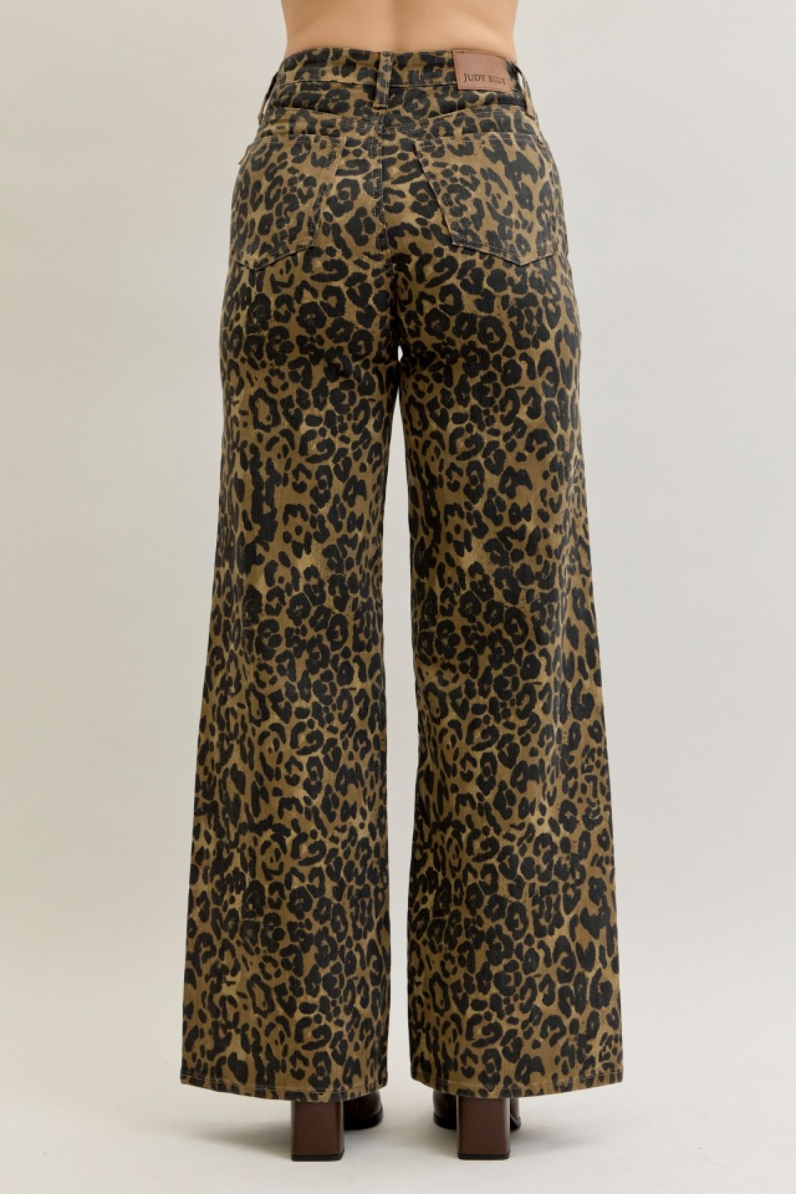 Judy Blue High Waist Retro Wide Leopard Print Jeans