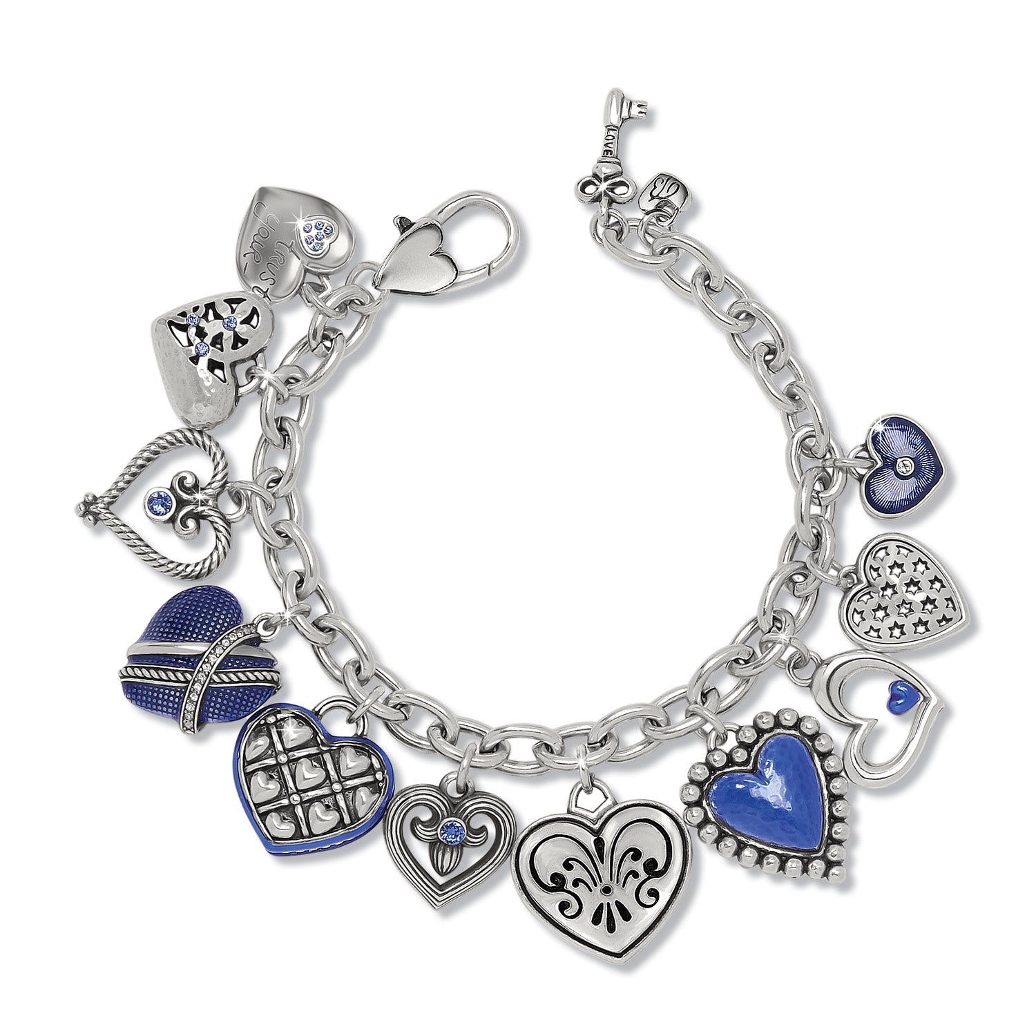 One Heart Link Charm Bracelet/Silver-Blue