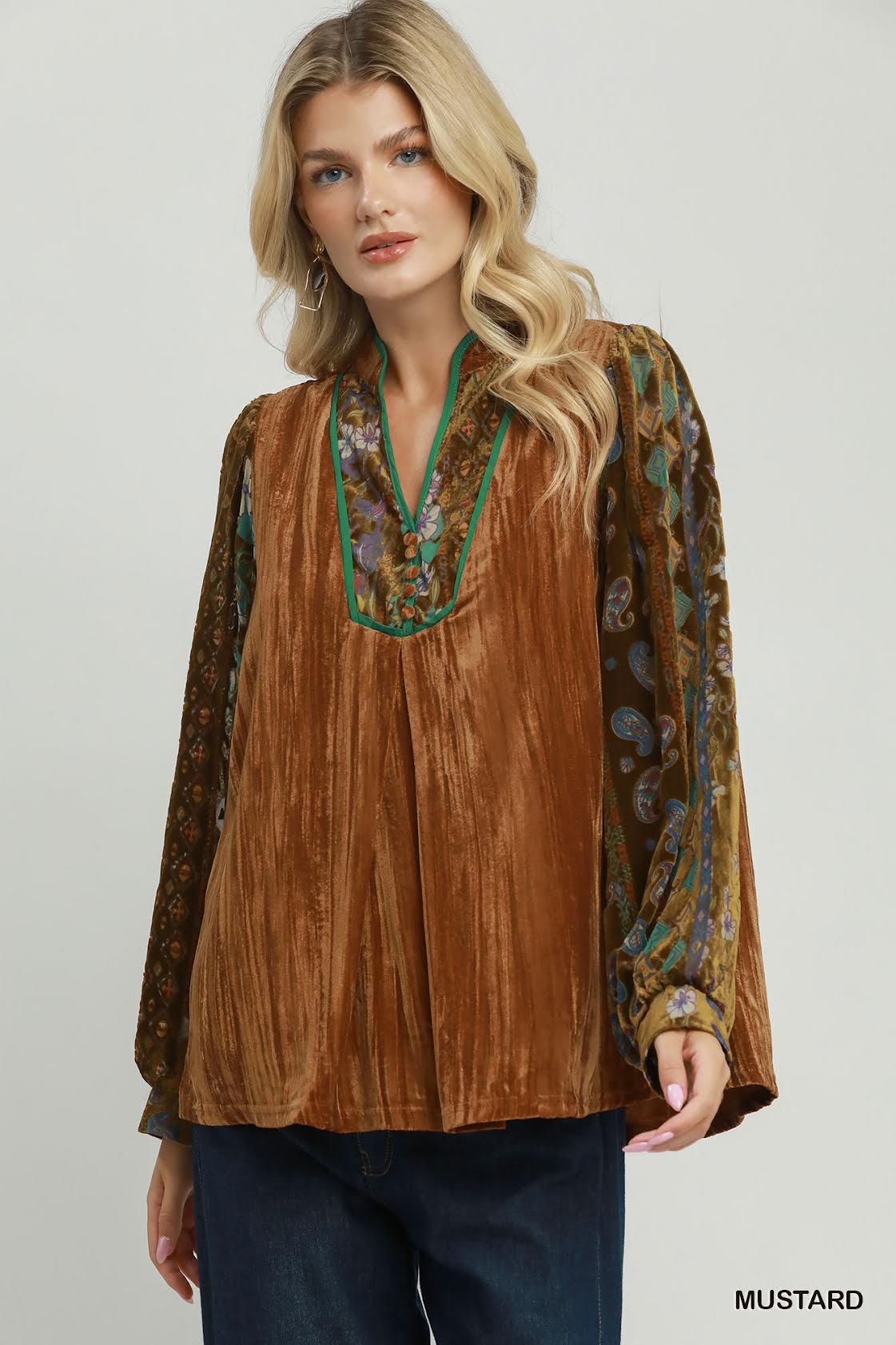 Mustard Mosaic Velvet Blouse