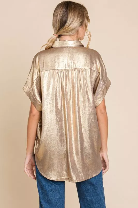 Gold Metallic Dolman Sleeve Top