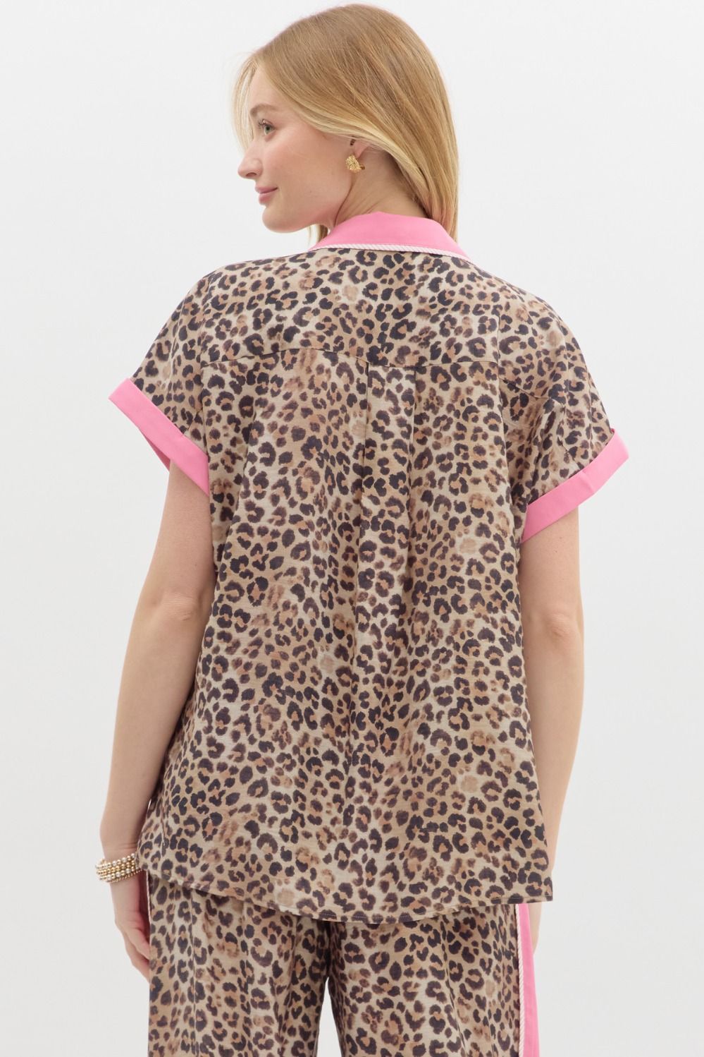 Leopard Top & Pant Set w/ Pink Trim