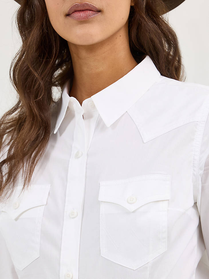 Women's Wrangler White Western Slim Button Shirt