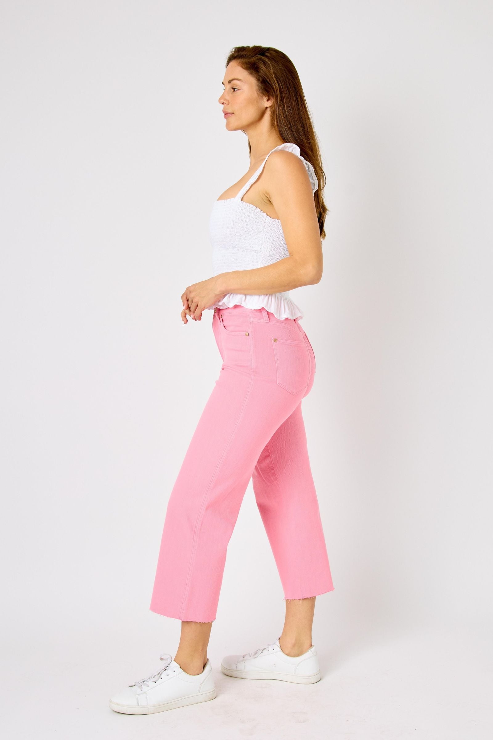 Bubble Gum Pink Wide Leg Judy Blue Crop Jeans