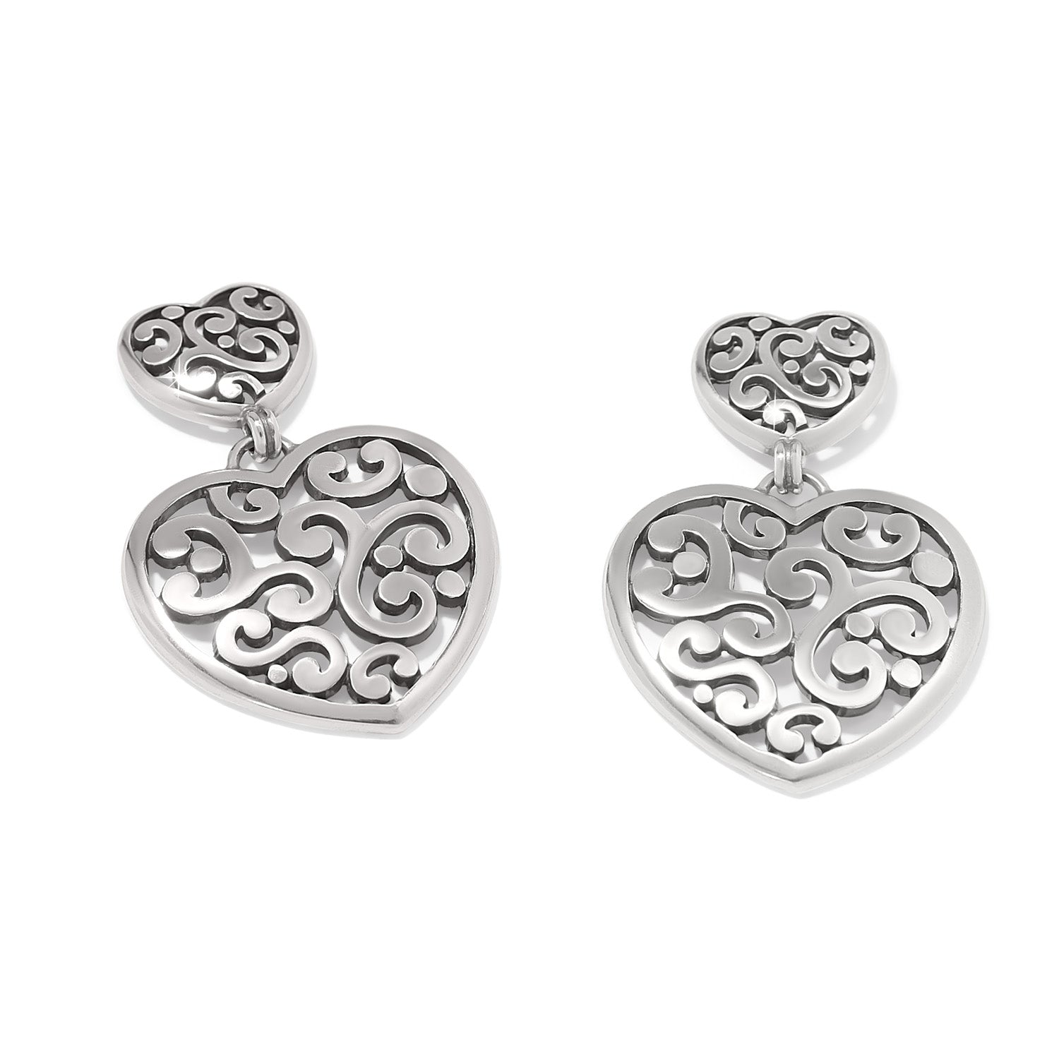Contempo Double Heart Post Drop Earrings