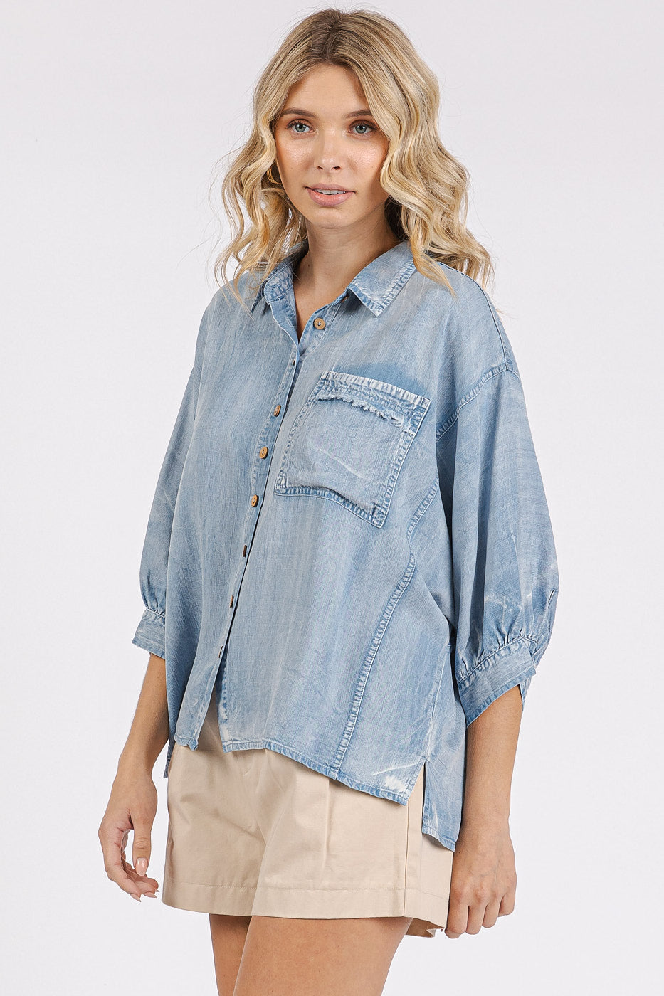 Washed Tencel Chambray Dolman Sleeve Top