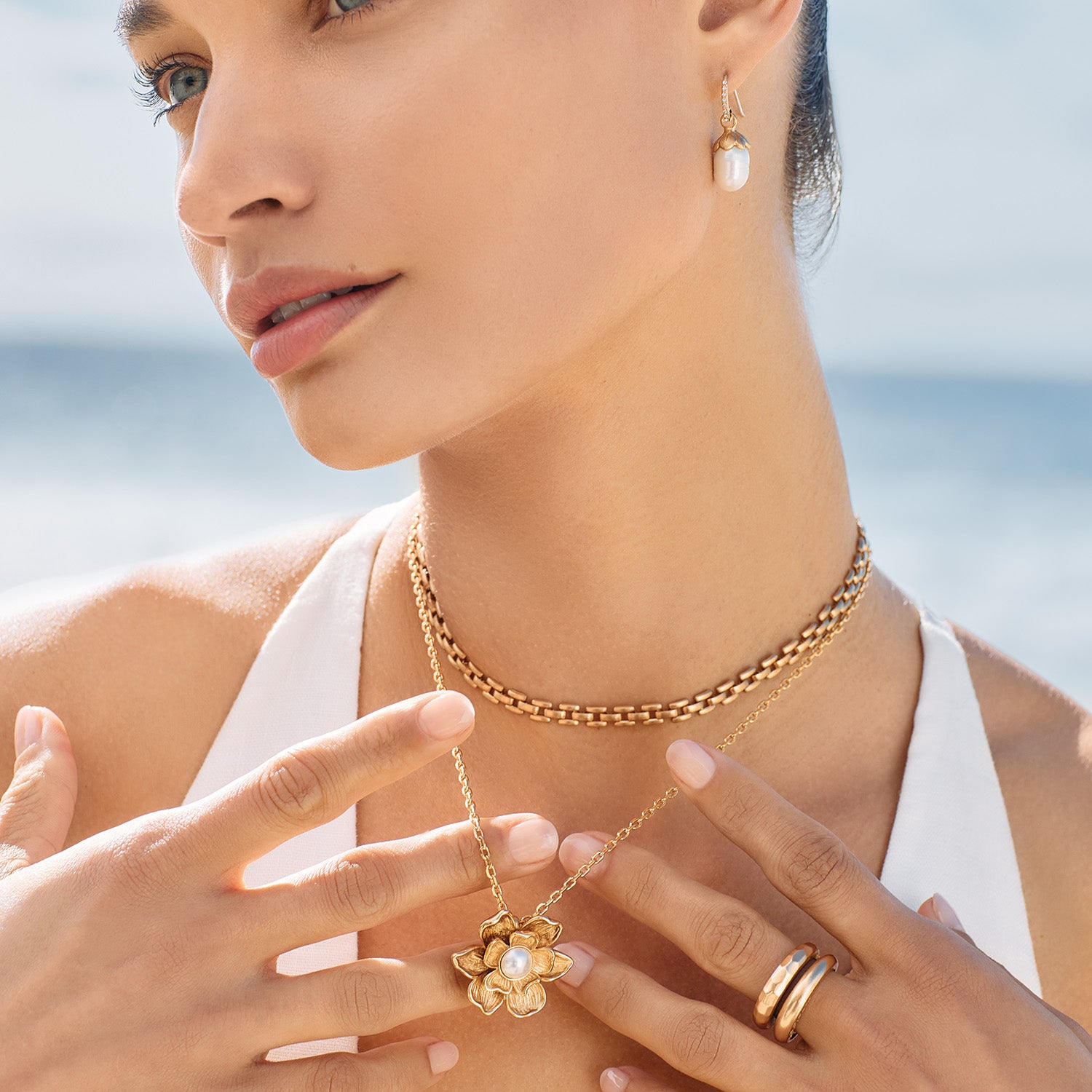 Everbloom Pearl Drop Earrings- Gold