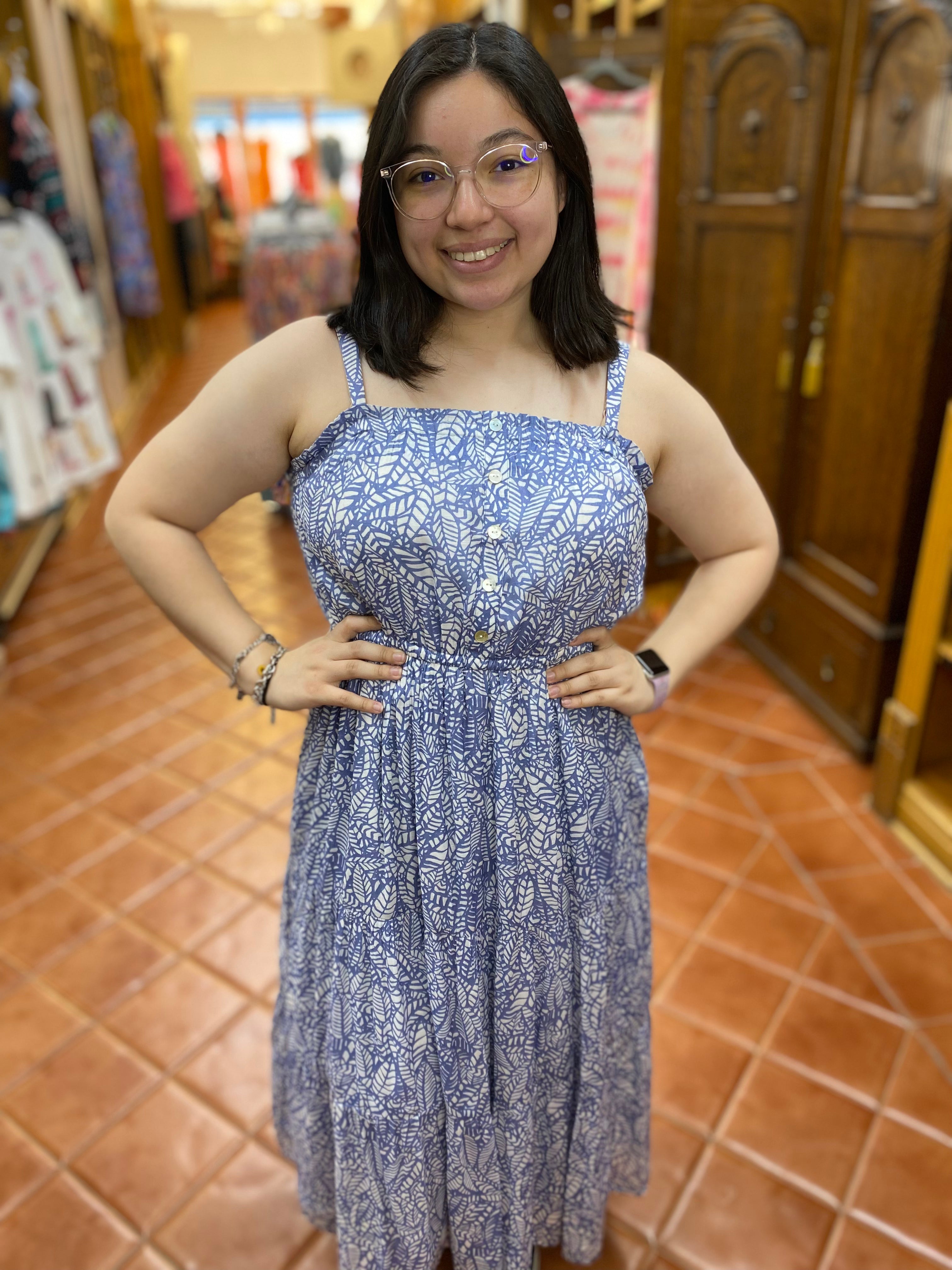 Chambray & White Spaghetti Strap Maxi Dress