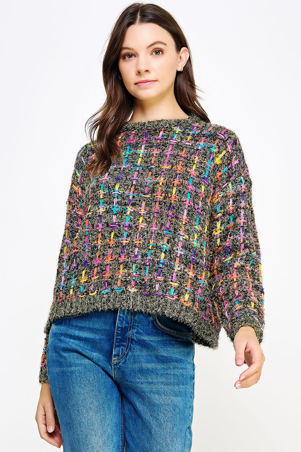 Black Tweed Pullover Knit Sweater