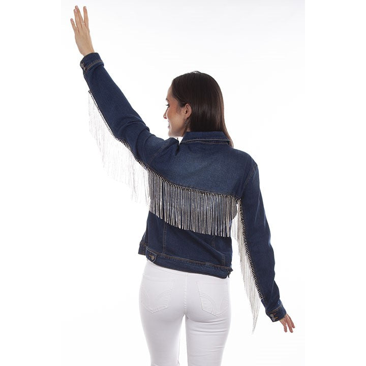 Ladies Rhinestone Fringe Denim Jacket