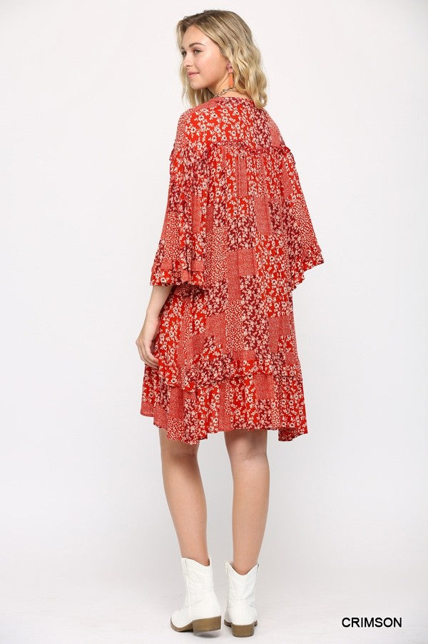 Red Ditsy Floral Swing Dress