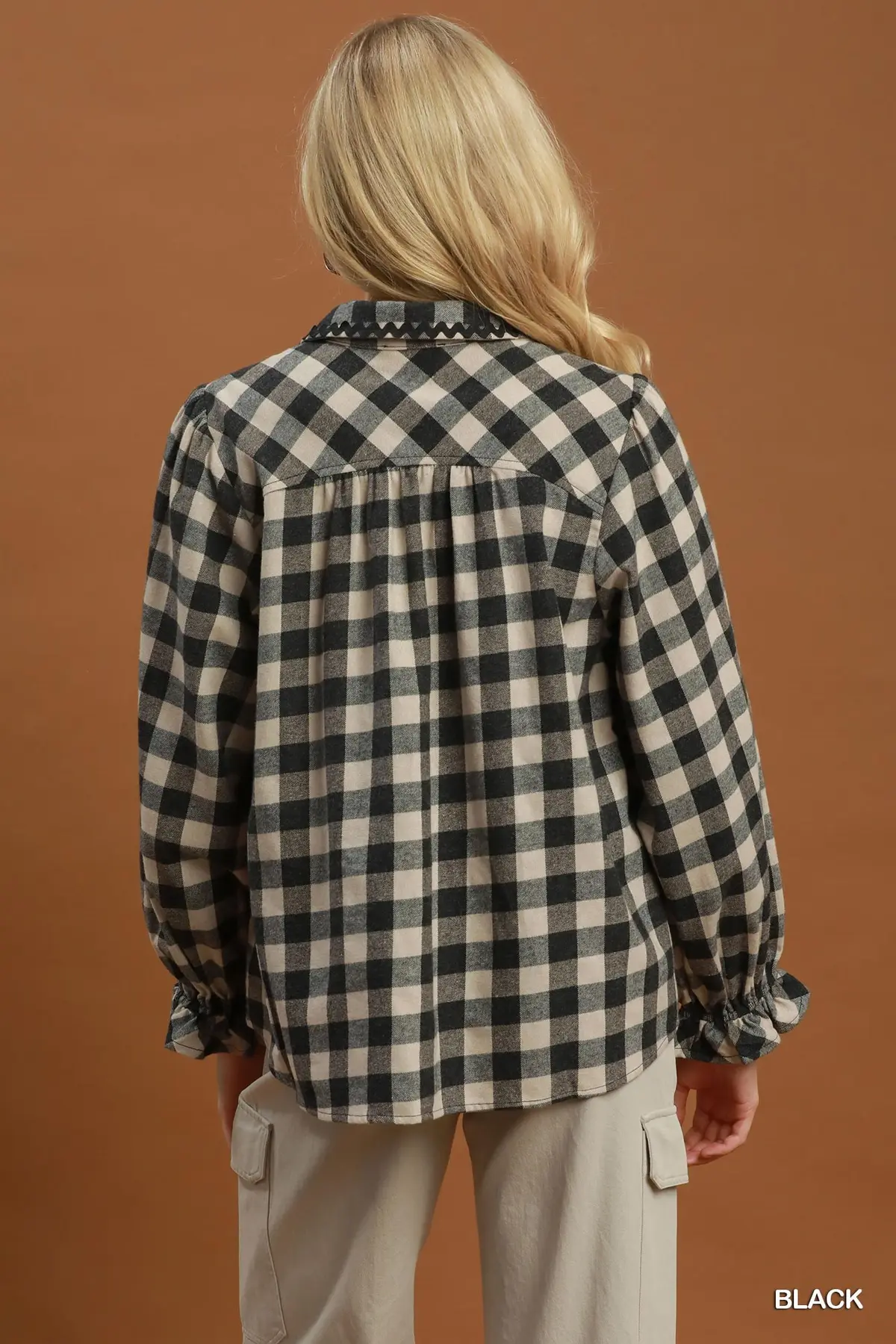 Black/Cream Gingham Charm Ric-Rac Trim Blouse đź–¤