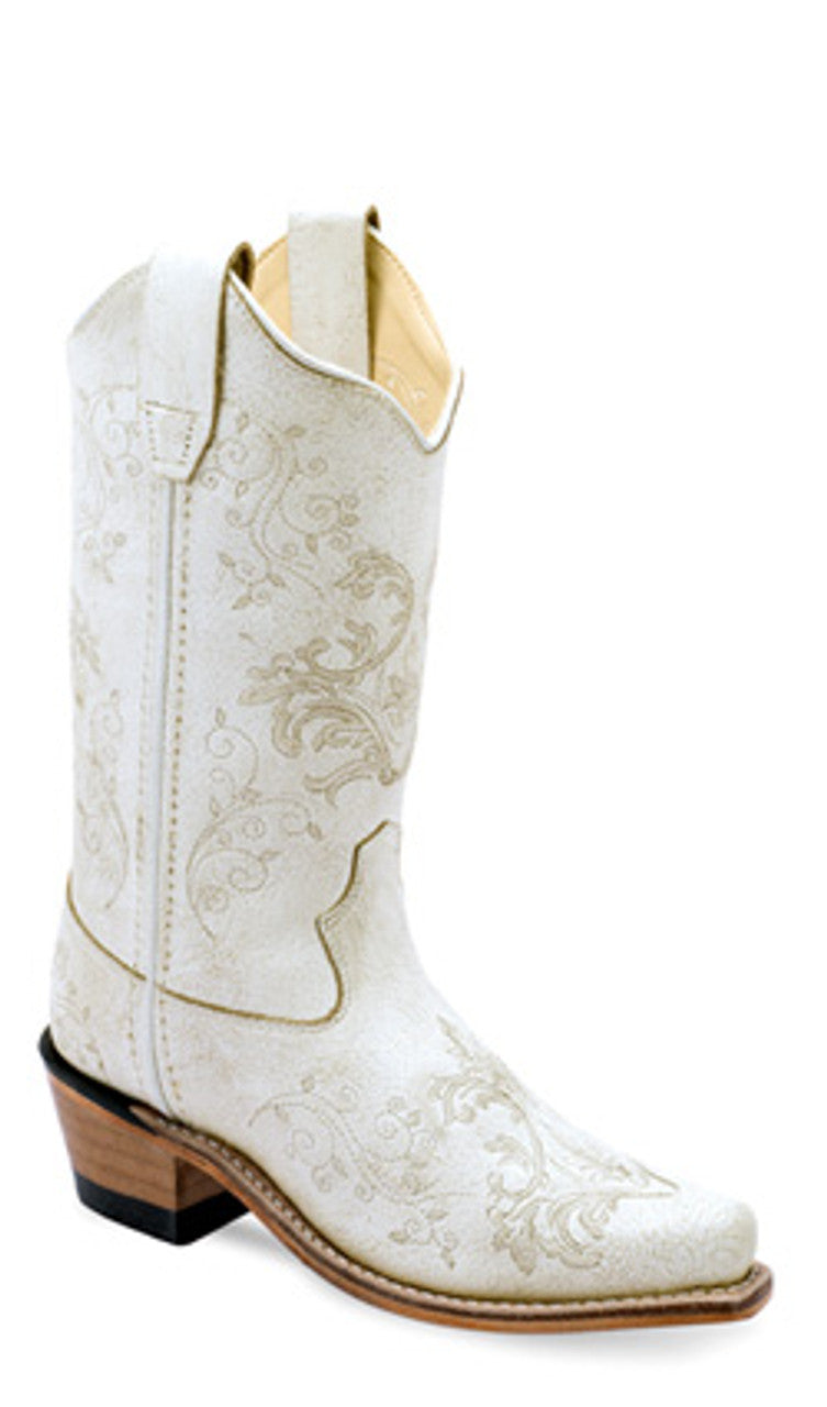 White Crackle &  Embroidery Girl's Old West Boots