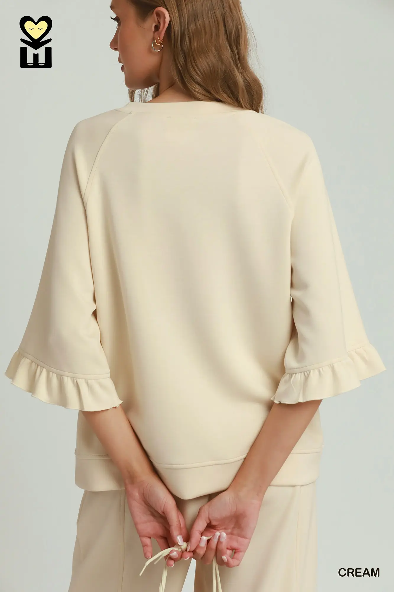 Cream LuxeKnit Ruffle Sleeve Top & Wide Leg Pants Set
