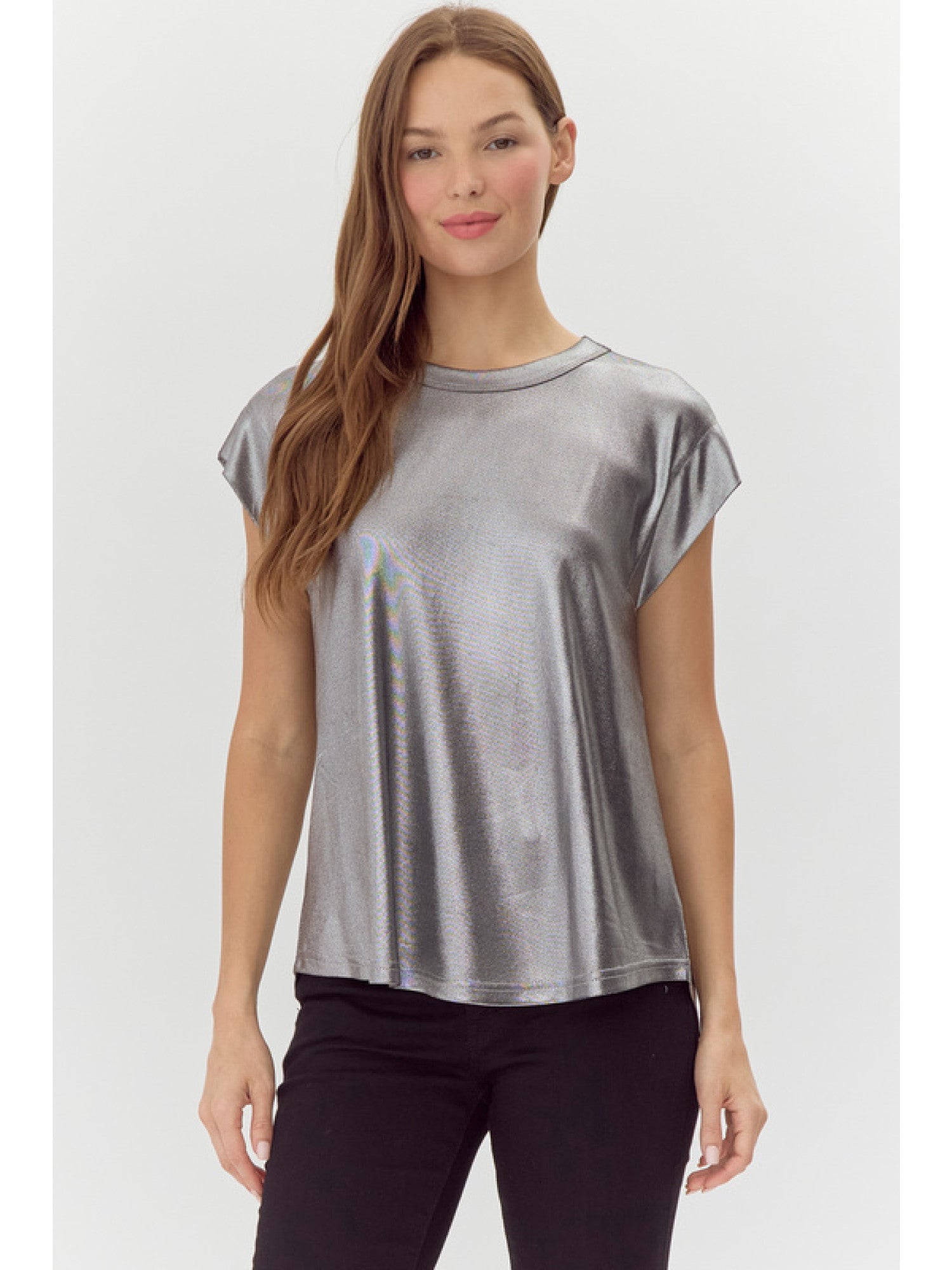 Silver Metallic Knit Top