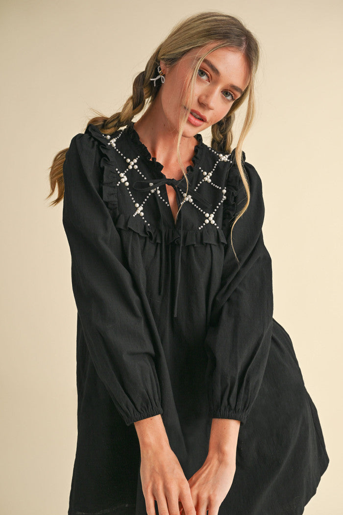 Pearl Ruffle Babydoll Mini Dress