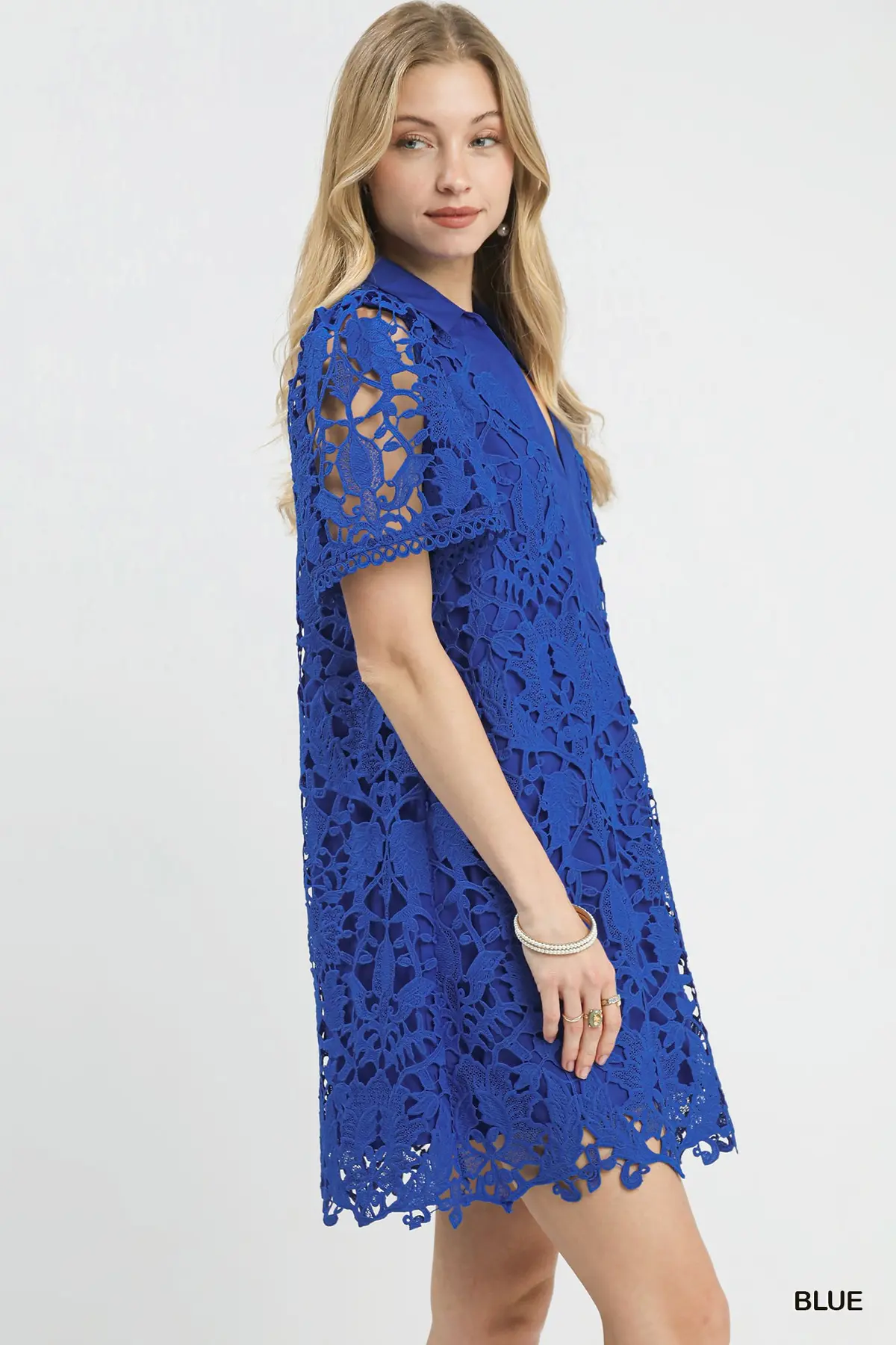 Royal Bloom Overlay Lace Mini Dress