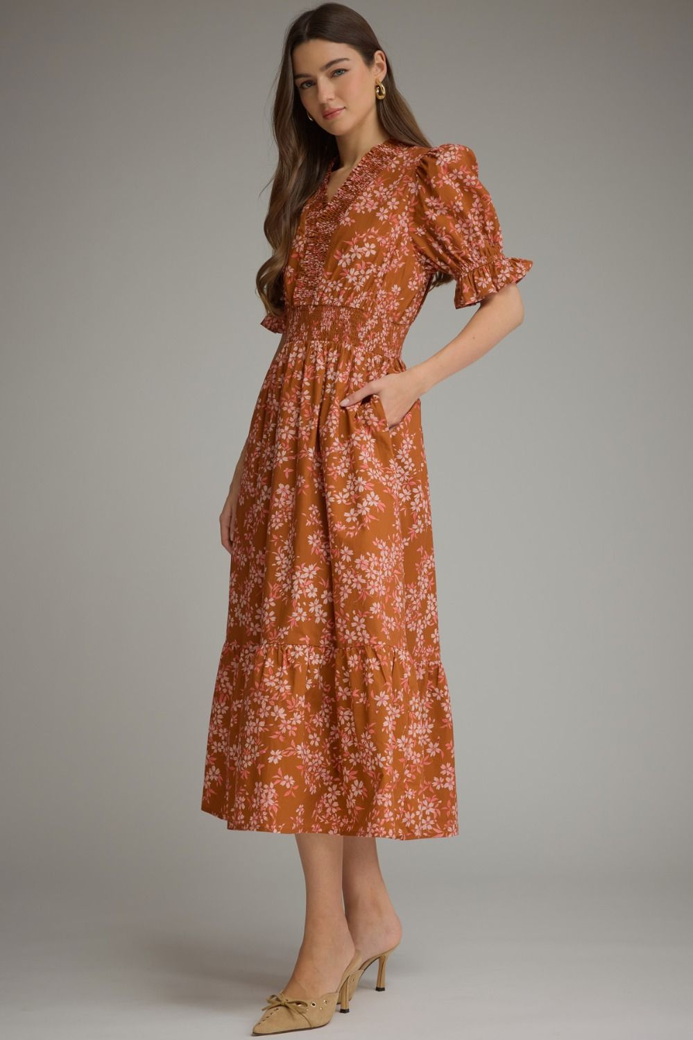 Autumn Bloom Floral Midi Dress 🌸)