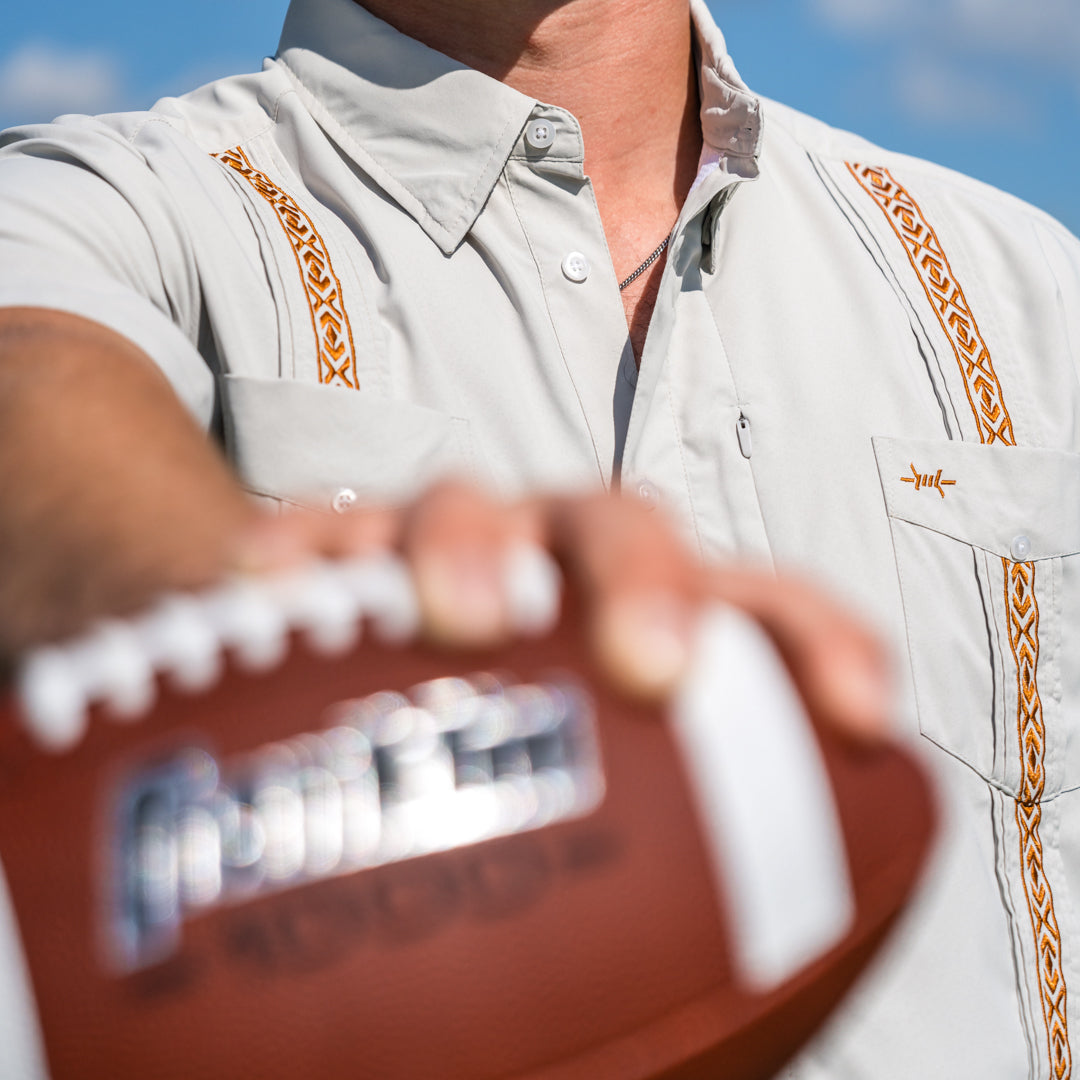 Guayabera Libre-Burnt Orange on Gray by Texas Standard