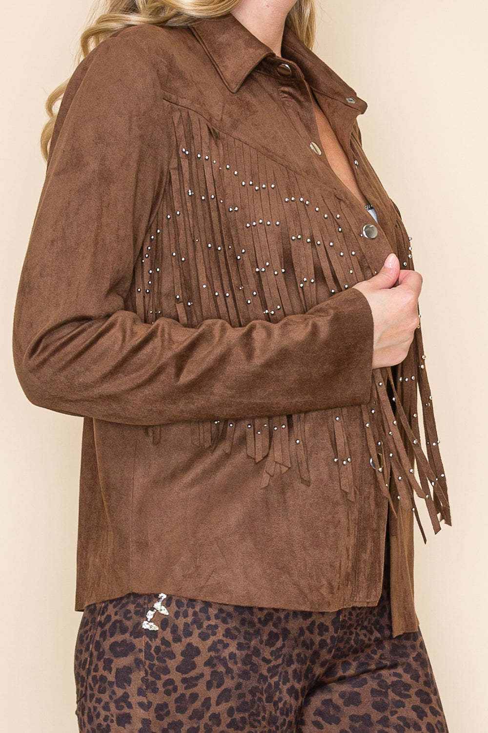 Chocolate Brown Ultra Suede Jacket w/ Fringe