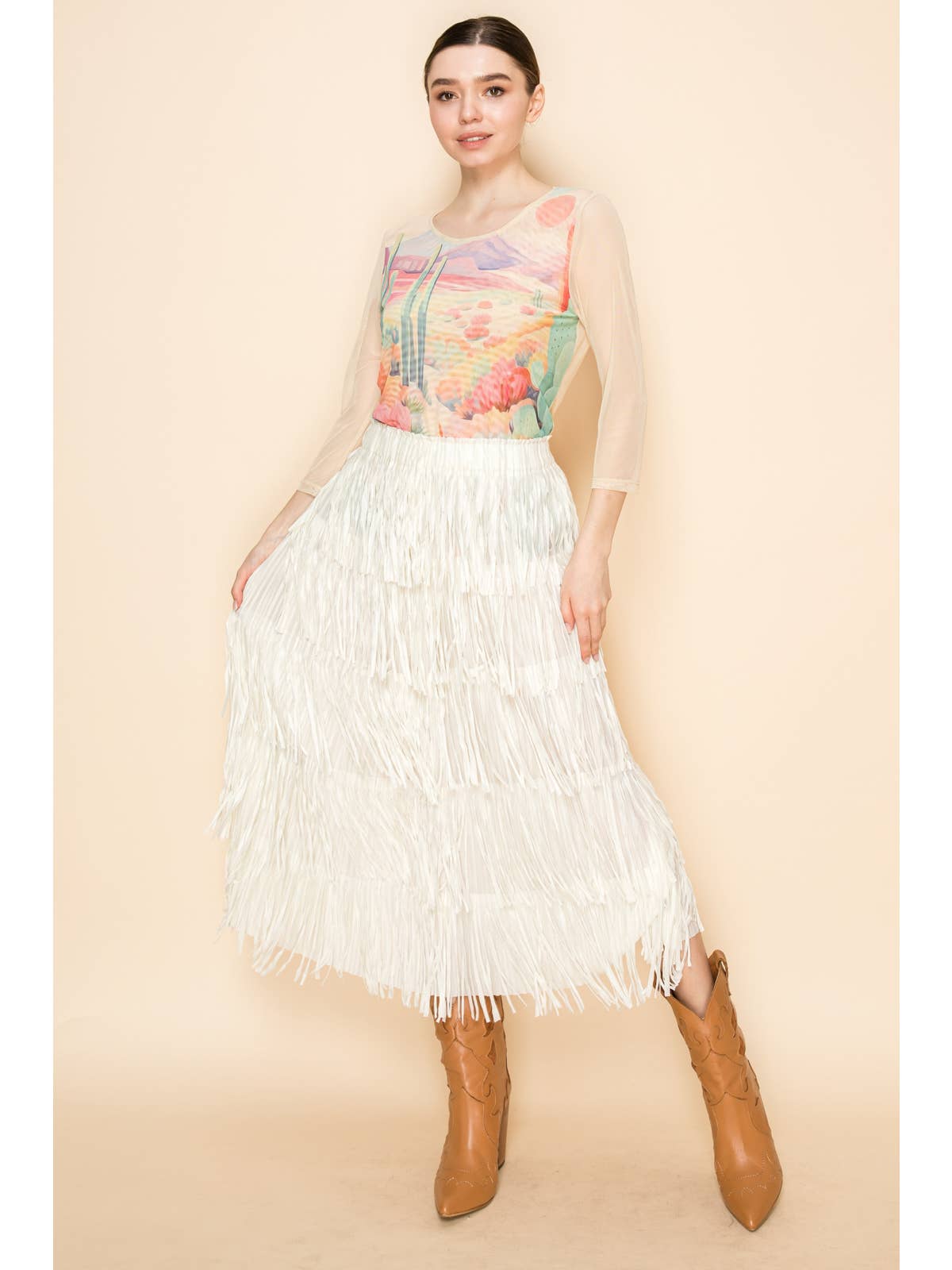 Ivory All Over Fringe Skirt