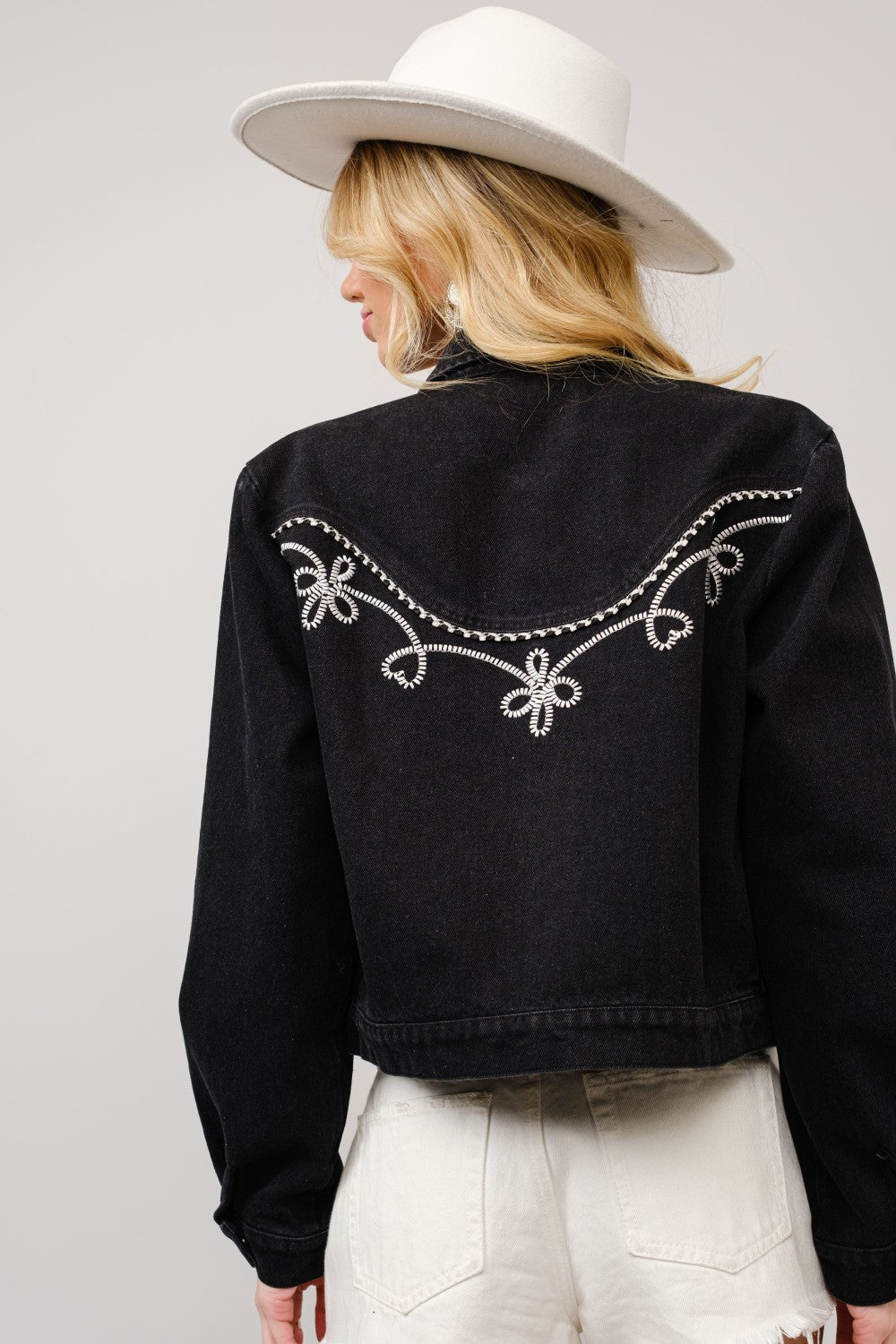Black Embroidered Western Denim Jacket