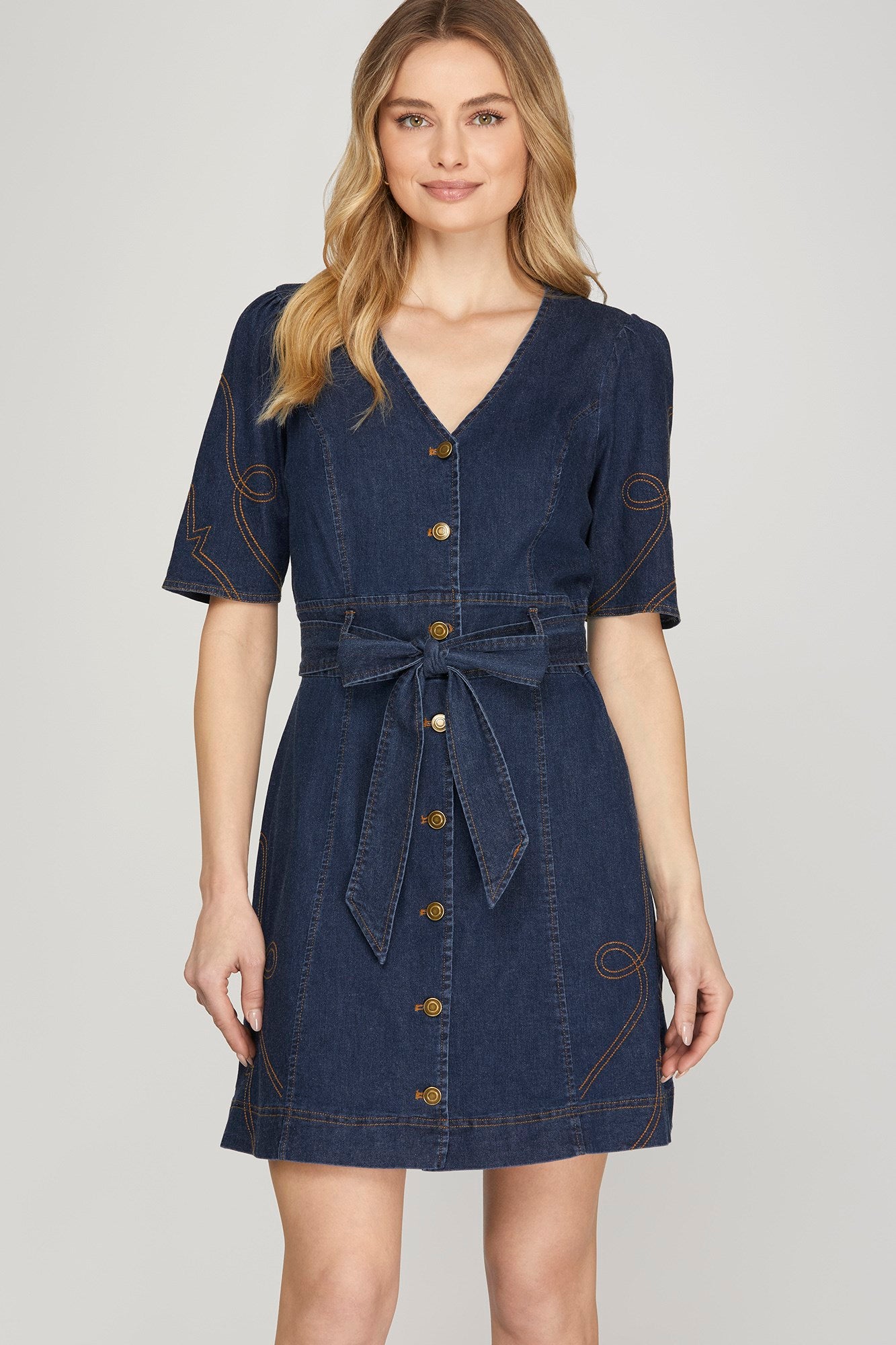 Stretch Denim Cowgirl Mini Dress