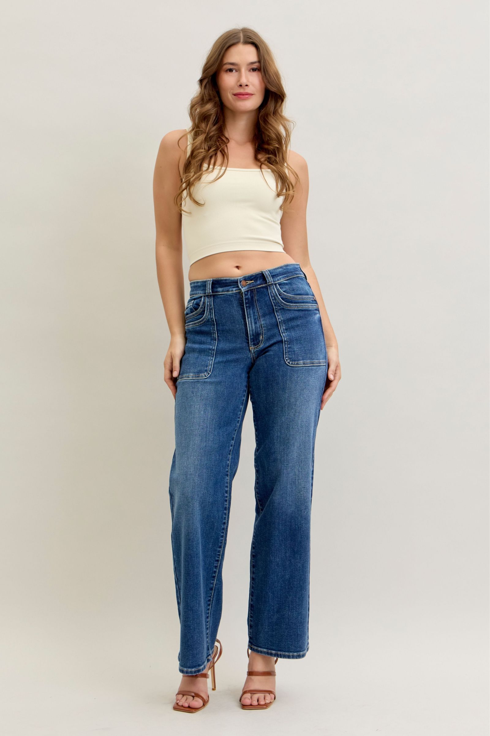 Judy Blue 90's Straight Leg Jeans w/ Front Patch Double Pockets