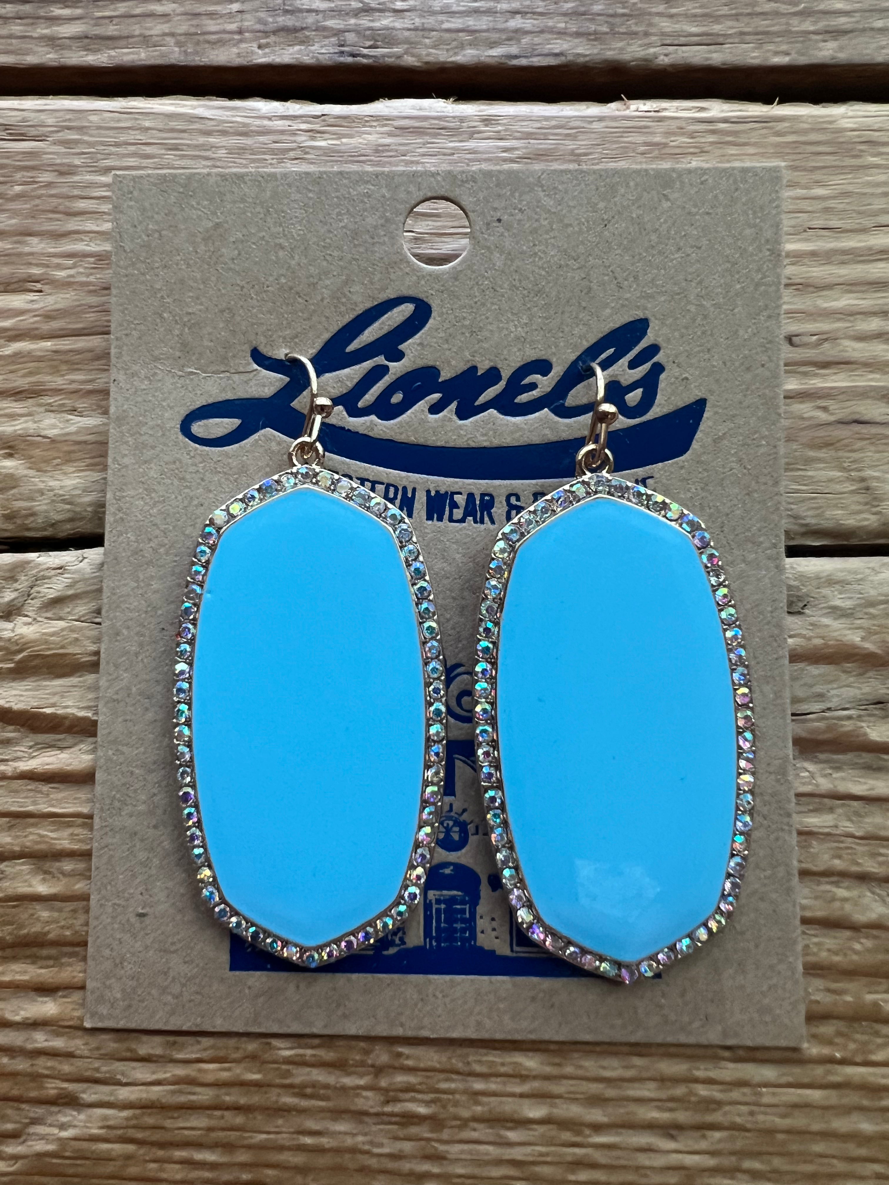 Light Blue w/ Crystals Designer Look Earrings/Gold