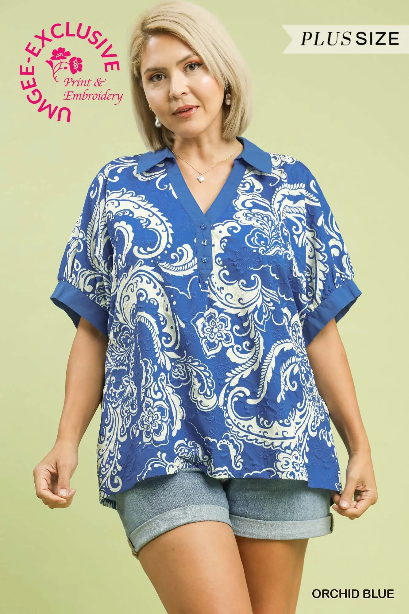 Orchid Blue Paisley Pop Top