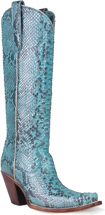 Corral Women's Turquoise Full Python Snip Toe Tall Exotic Cowboy Boots