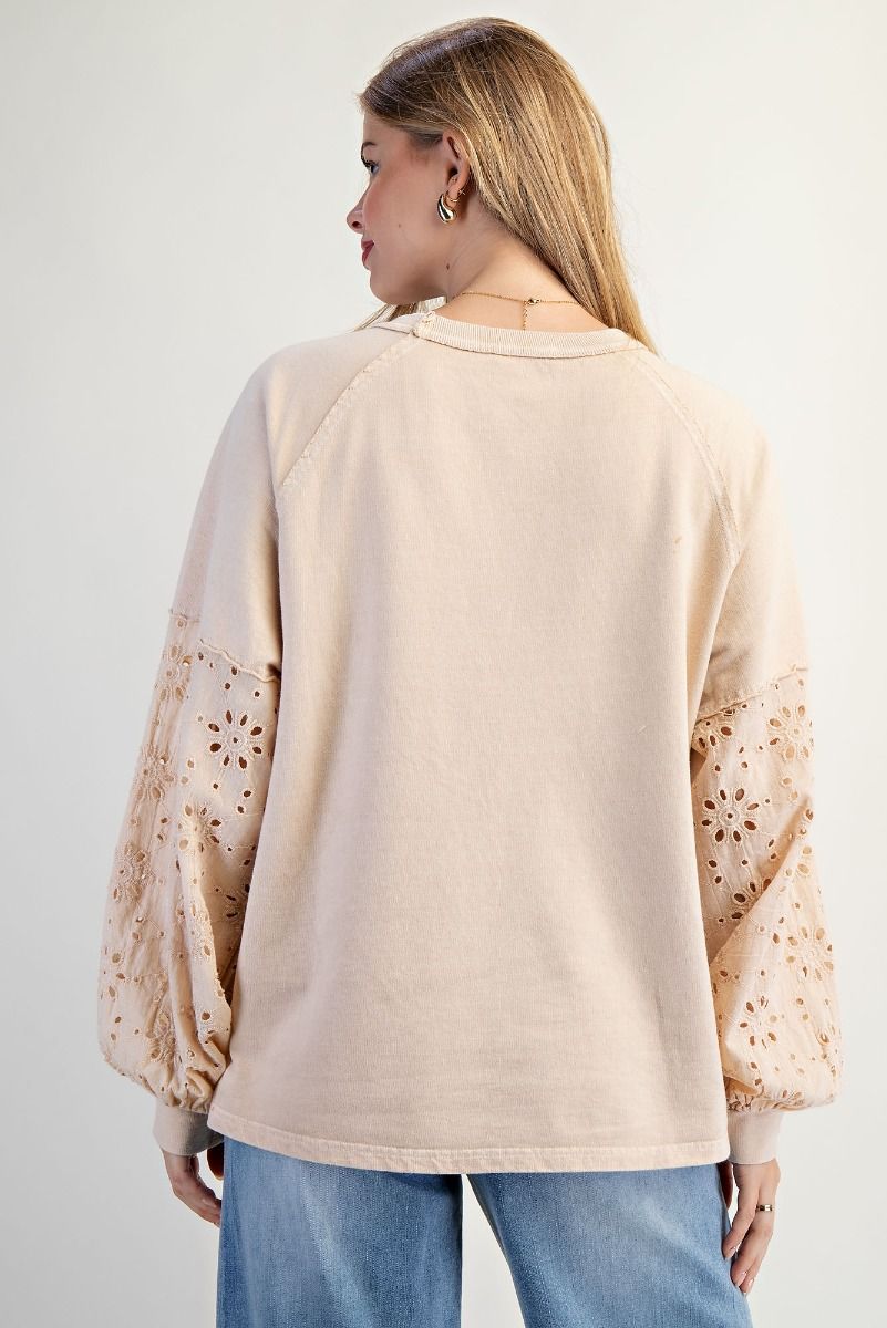 Crochet Eyelet Lace Terry Pullover