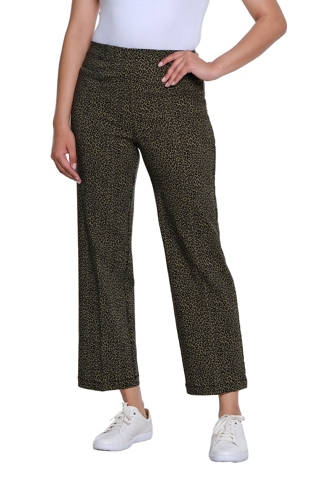 Olive Green/Black Wide Leg Elastic Waist Ankle Pants by Multiples