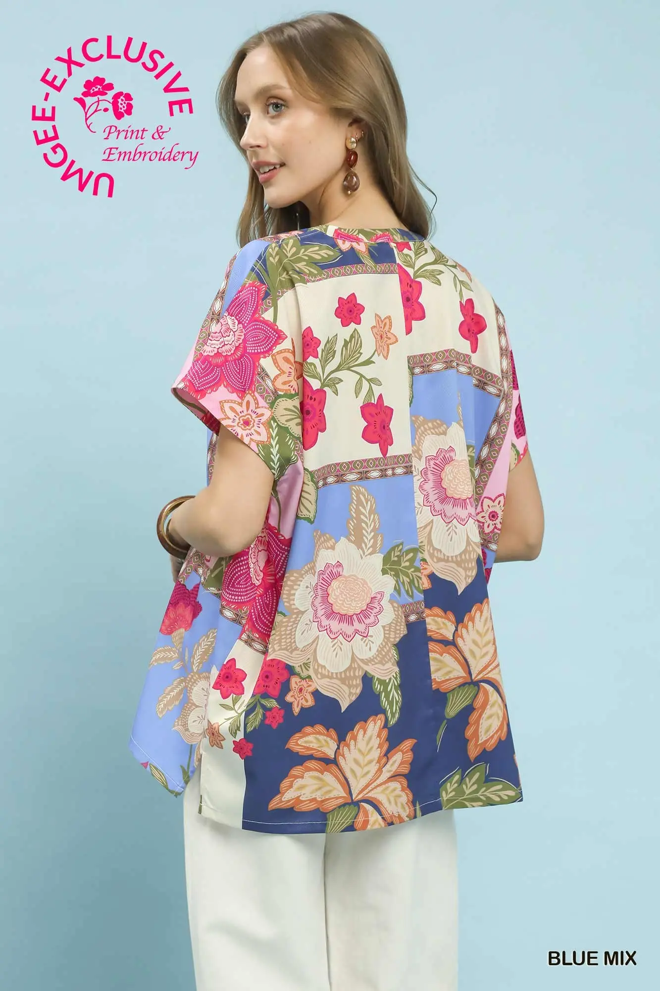 Multicolor Floral Patchwork Short Sleeve Top