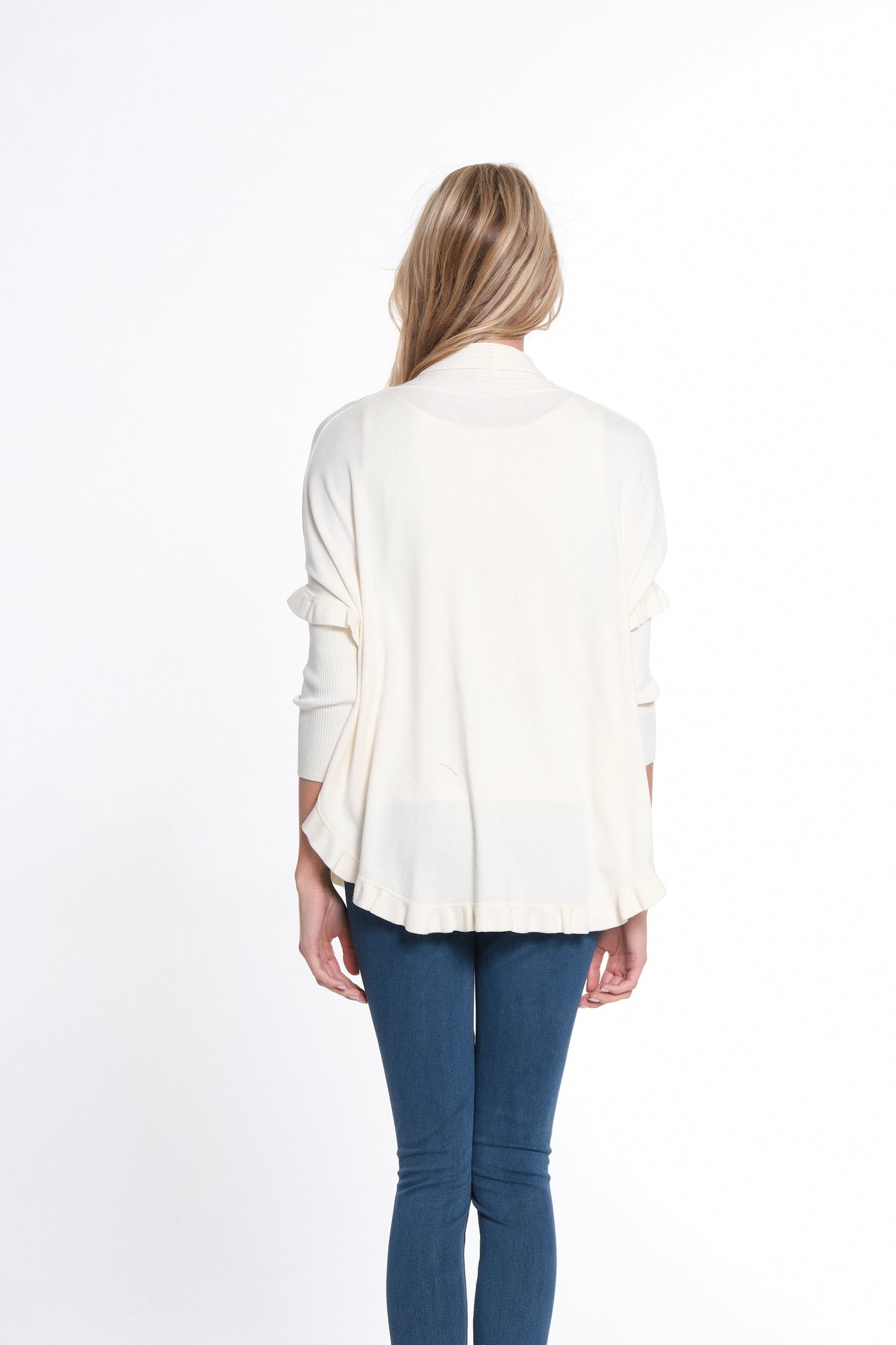 Cream Ruffle Hem Shawl Collar Sweater Cardigan